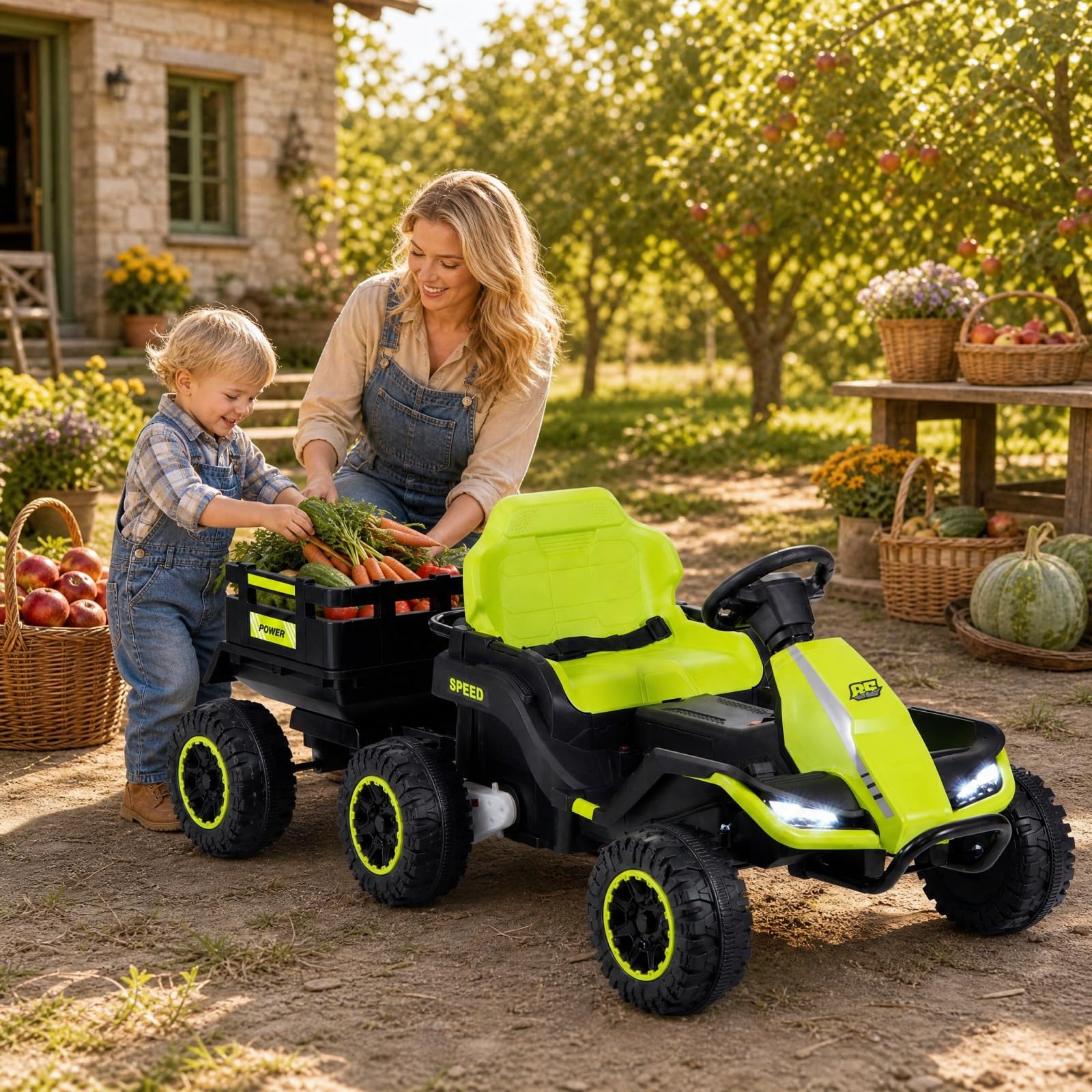 GOPLUS Coche Tractor Eléctrico 24V para Niños 3+ Años (Verde)
