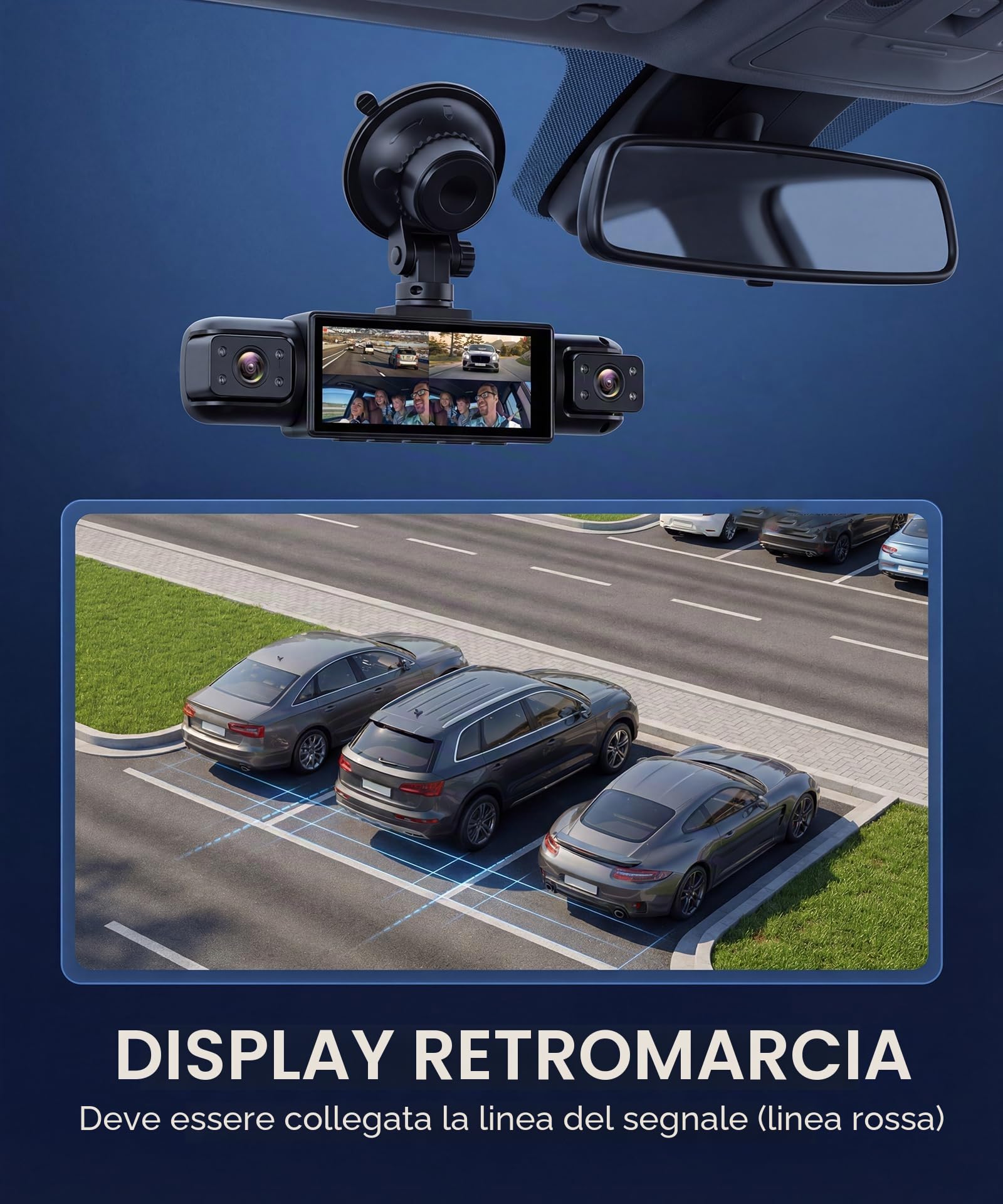 Rimoody 4 Canali 360° Dashcam Auto, 4 Telecamere HD 1080P Anteriore Posteriore Sinistra Destra, 3.16" IPS Schermo, Visione Notturna 8 LED IR, Registrazione Loop, Sorveglianza Parcheggio 24 Ore