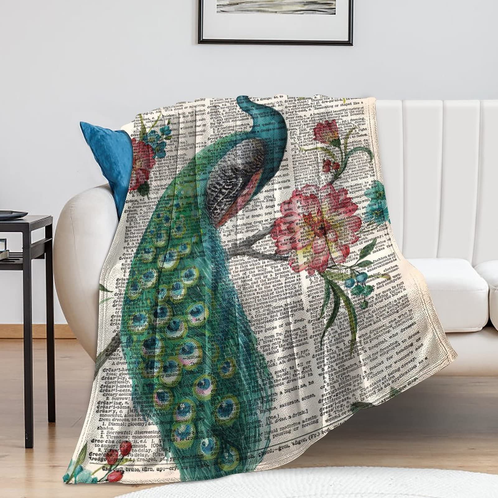 Couverture en flanelle paon pour camping voyage et canapé cozy