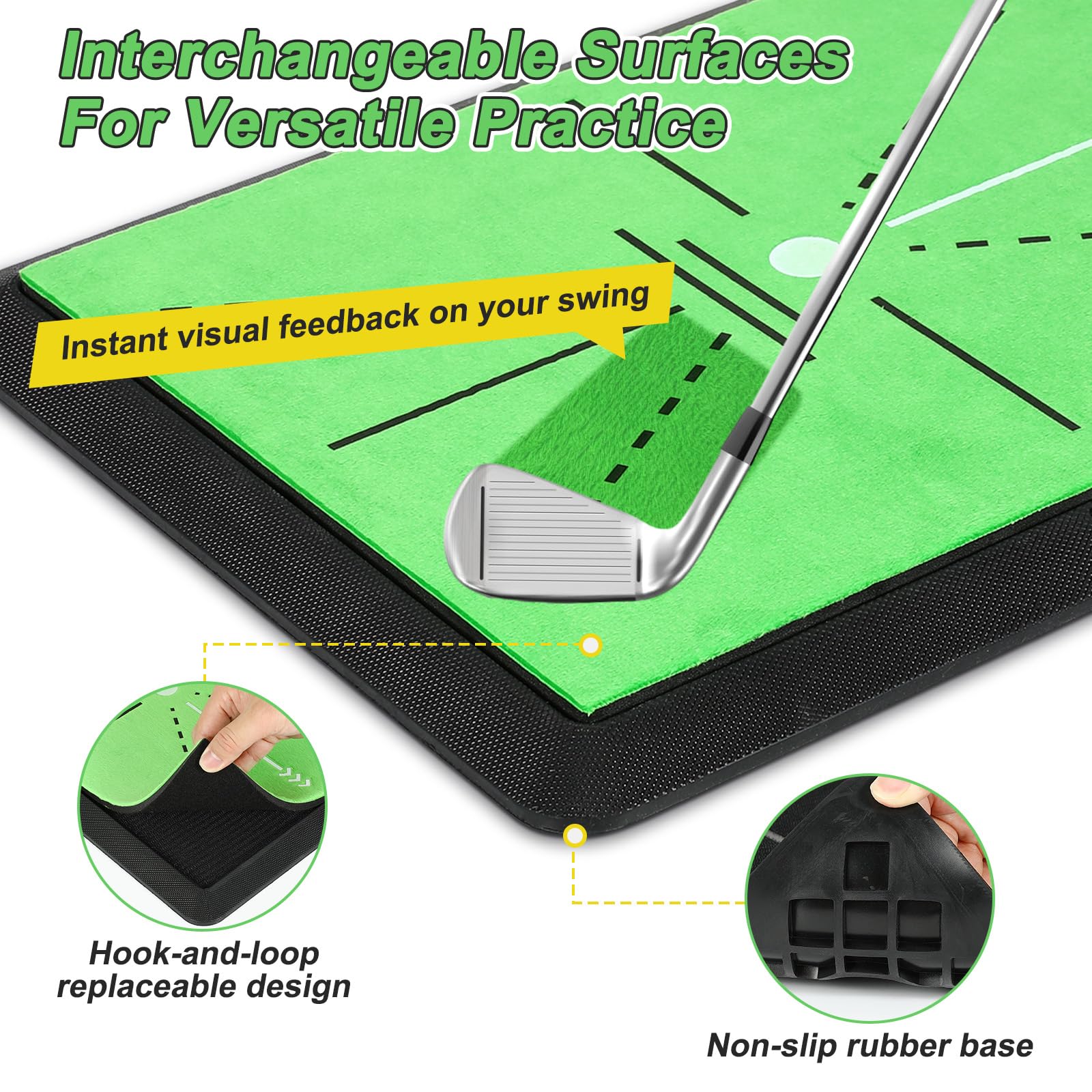 MoKo Golf-Schlagmatte, Golfmatte mit Schwungbahn-Feedback, Zusätzliche Austauschbare Trainingsmatten mit Rutschfester, strapazierfähiger Gummiunterlage, Geschenke für Golfer für Männer und Frauen