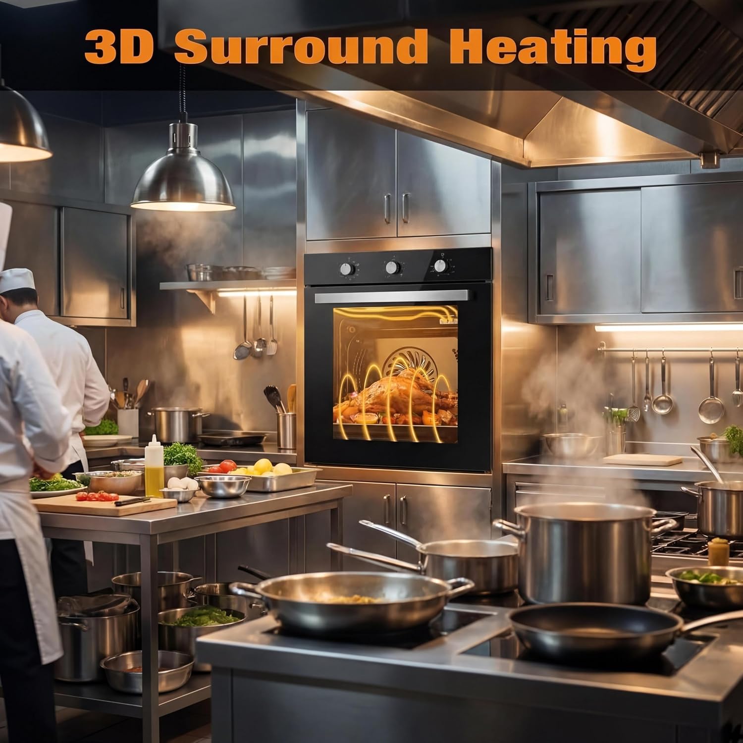 24 in Built in Electric Wall Oven, 2.5 Cu.Ft / 70L Single Steam Convection Oven, 3000W 240V, 3-in-1 Steel Steam Bake Air Fry, 8 Cooking Modes & 108 Auto Menus, Touch Control, Child Lock Timer