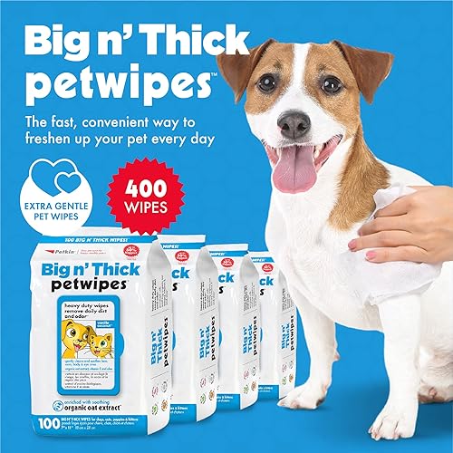 Miniatura 2 de Petkin Pet Wipes for Dogs and Cats, 400 Wipes - Large Pet Wipes for Dogs and Cats - Cleans Ears, Face, Butt, Body and Eye Area - Convenient, Ideal