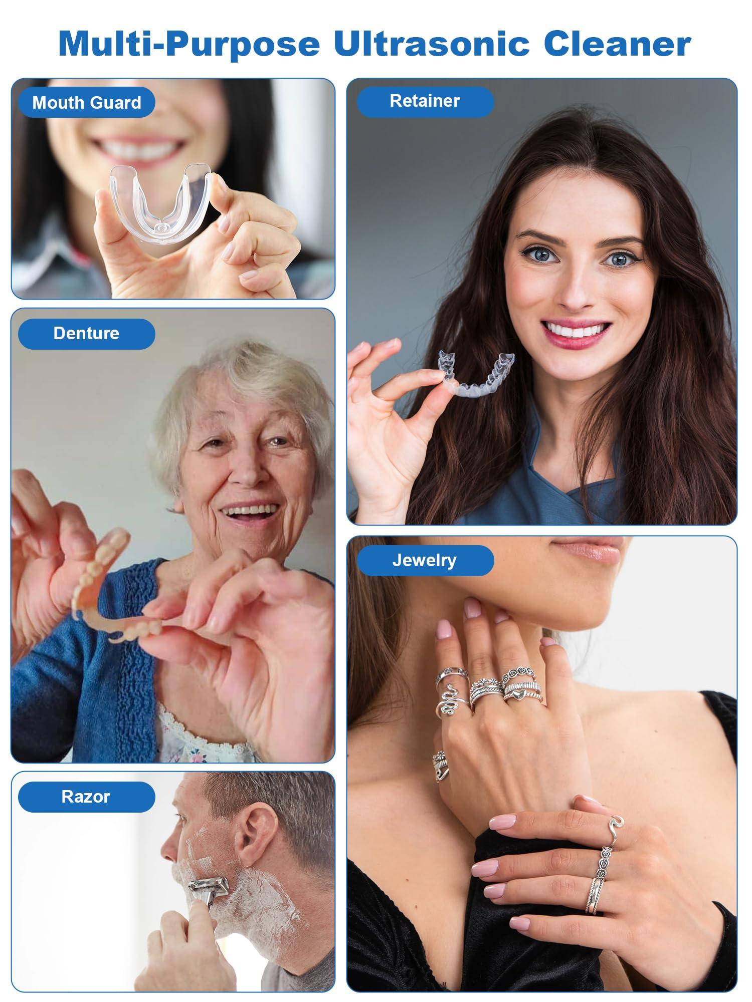 Limpiador ultrasónico de retención: kunphy 48 kHz limpiador ultrasónico, cápsula dental para alineador, protectores nocturnos, protectores bucales deportivos, aparatos ortopédicos, cabezales de