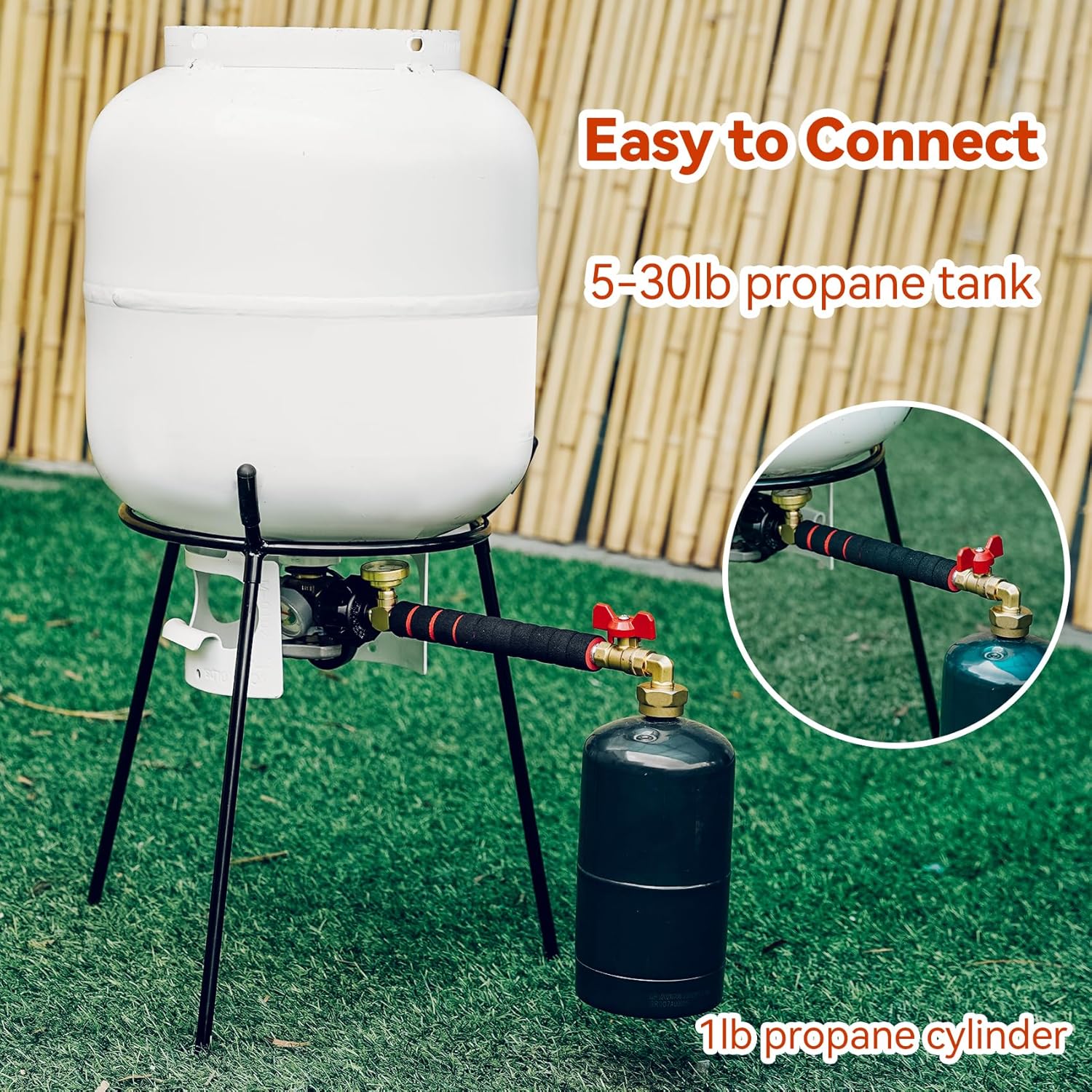 Skyflame Propane Refill Kit for 1LB Refillable Cylinders, QCC1 Refill Elbow Adapter with Gauges and a Removable Refill Stand - Portable for Outdoor Camping