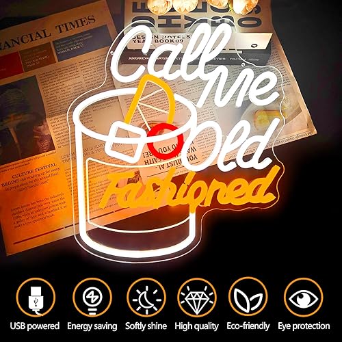 Miniatura 2 de Letrero de neón con texto en inglés Call Me Old Fashioned para decoración de pared, regulable, bar, bar, cóctel, luz de neón para hombres, papá,