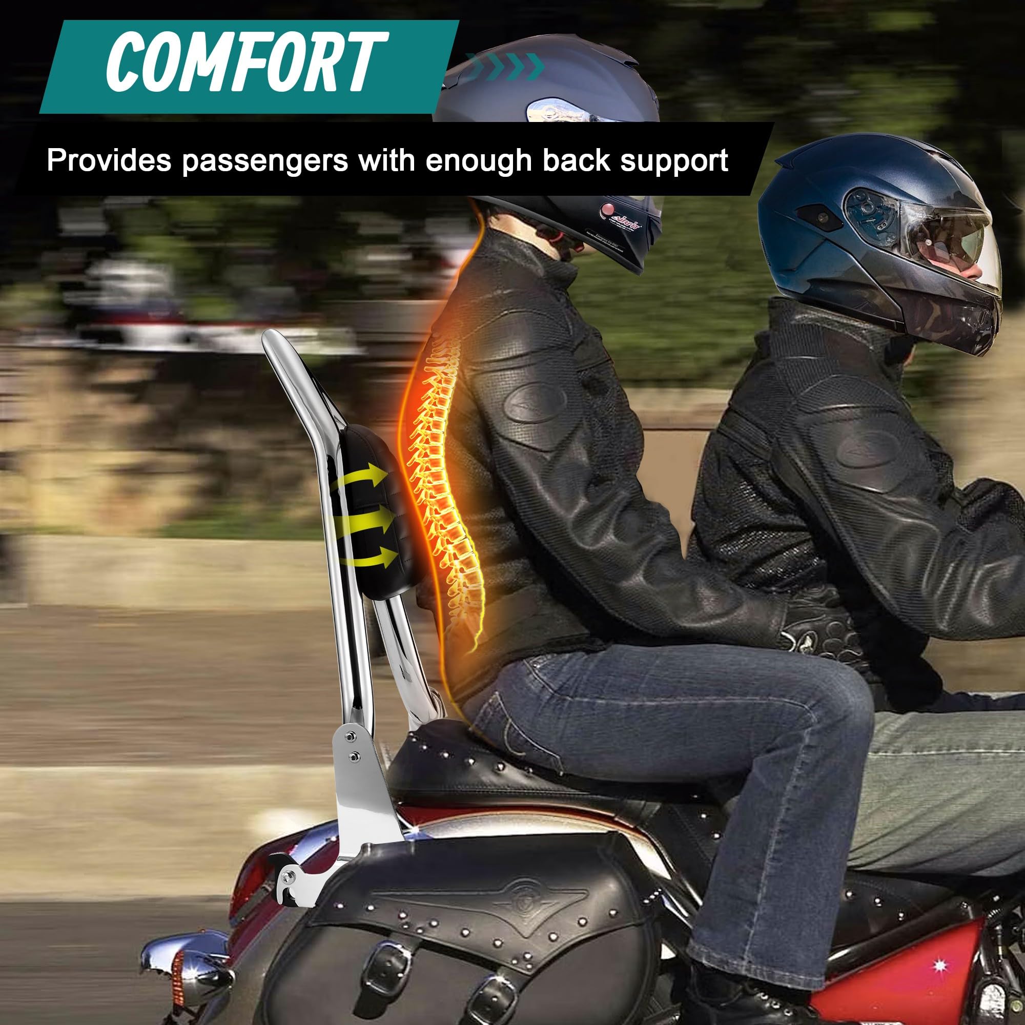 Condition photo showing New/Like New for MoKitDora 1.5" Fat Passenger Sissy Bar 28" Detachable Backrest Compatible with Harley Dyna 2006-2017 Models, Chrome