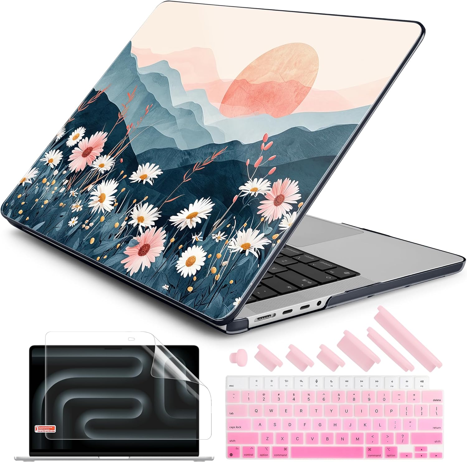 DONGKE Compatible with MacBook Pro 16 Inch Case (2026-2021 Release, M5 M4 M3 M2 M1 Pro/Max Chip), Plastic Hard Shell Cover with Keyboard Cover & Screen Protector for MacBook Pro 16", Sun & Daisies