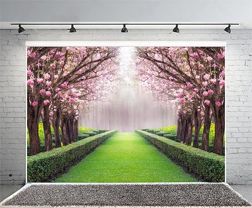 Miniatura 4 de Leowefowa Fondo de vinilo de 10 x 8 pies para primavera, día de San Valentín, flor de cerezo, hierba verde, prado, plantas, condado, naturaleza,