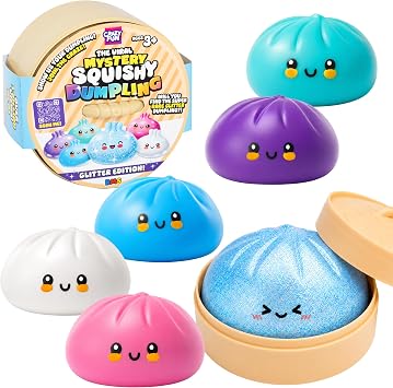 abeec Crazy Fun RMS Giant Mystery Squishy Dumpling, 17cm Glitter Big Bao Bun, Slow-Rise Blind Box Fidget Toy in Giant Steamer Tub, 7 Designs to Collect, Find the Super Rare Glitter Bao, Age 3+