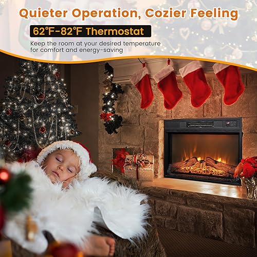 Miniatura 3 de COSTWAY Chimenea eléctrica de 23 pulgadas de ancho, calentador de chimenea empotrado de 1400 W con control remoto, 3 efectos de llama LED,