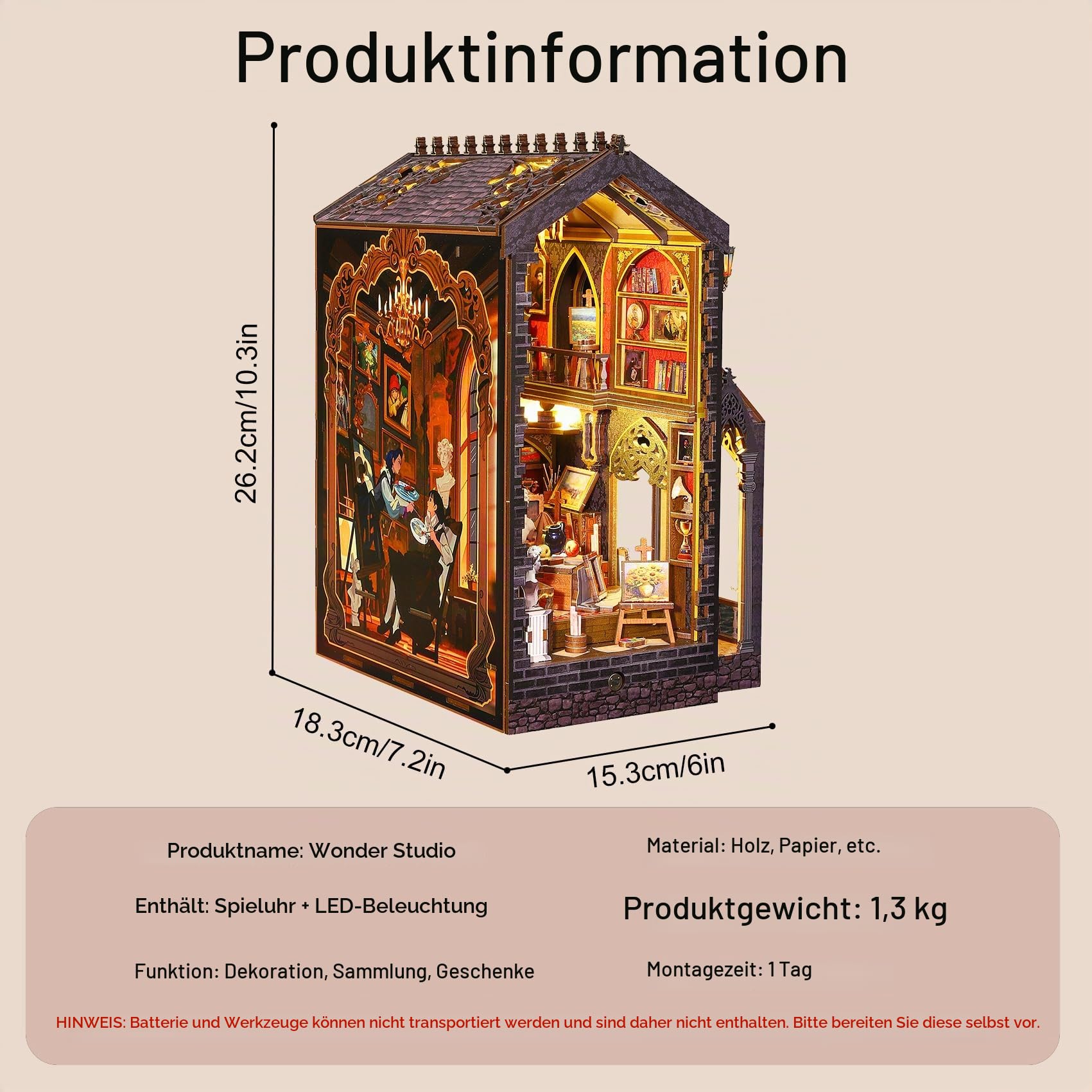 CUTEROOM DIY Book Nook Kit – Puppenhaus Holz 3D Puzzle – Miniatur Wunderkammer Bastelset mit LED&Spieluhr – Geschenk für Kunstliebhaber & Deko