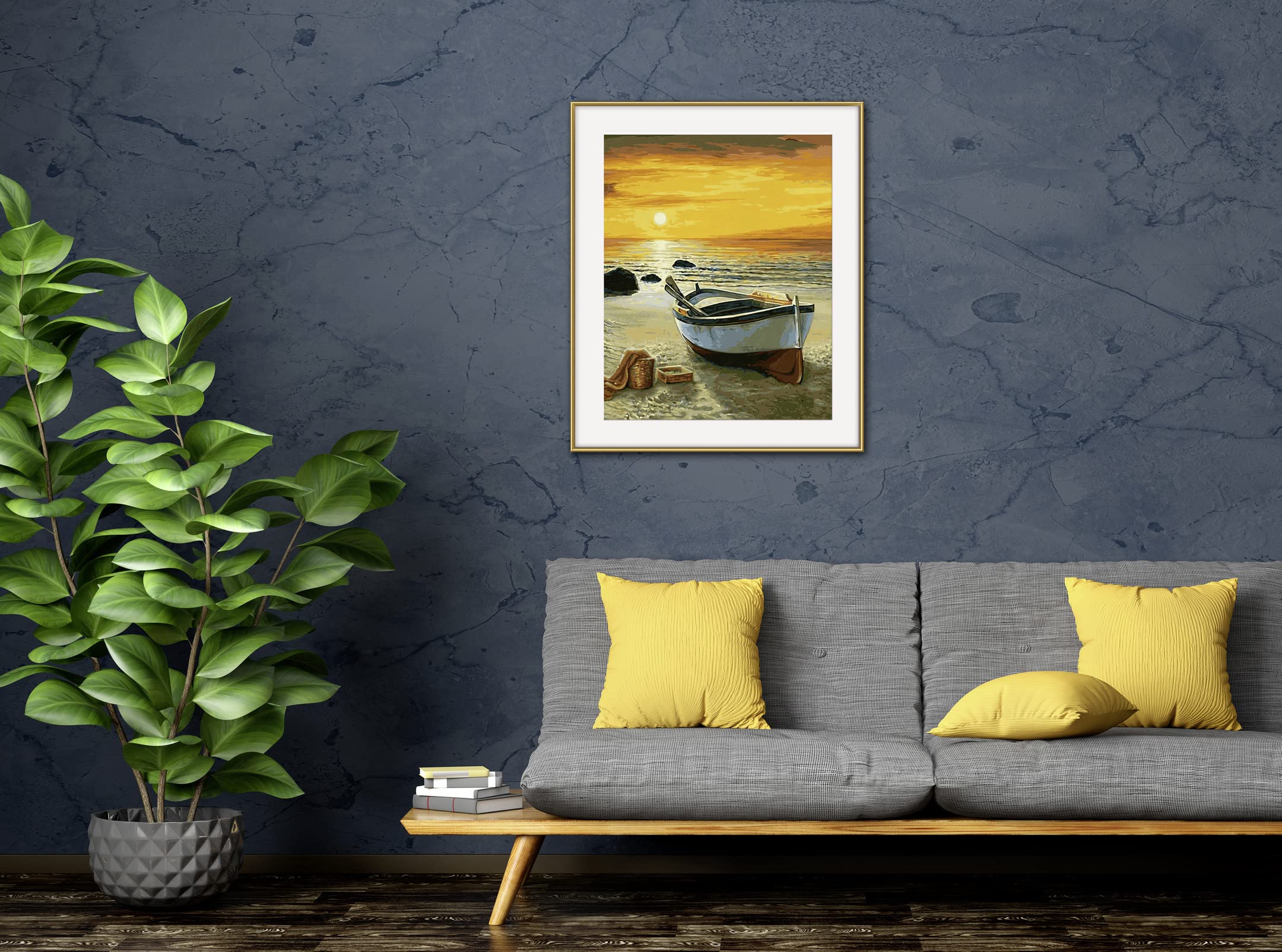Schipper 609130885 Peinture par numéros - Bateau de pêche sur la Plage - Photos de Peinture pour Adultes avec pinceaux et peintures acryliques - 40 x 50 cm