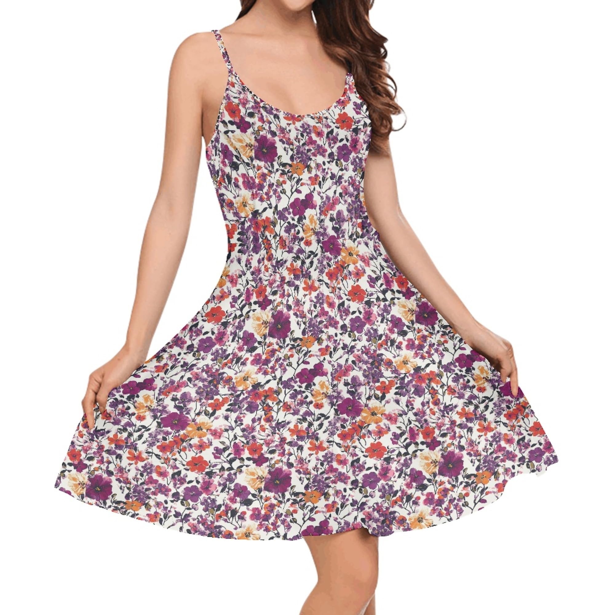 Womens Sundresses Spaghetti Strap Floral A Line Empire Waist Summer Fashion Hawaiian Cute Boho Casual Mini Dress