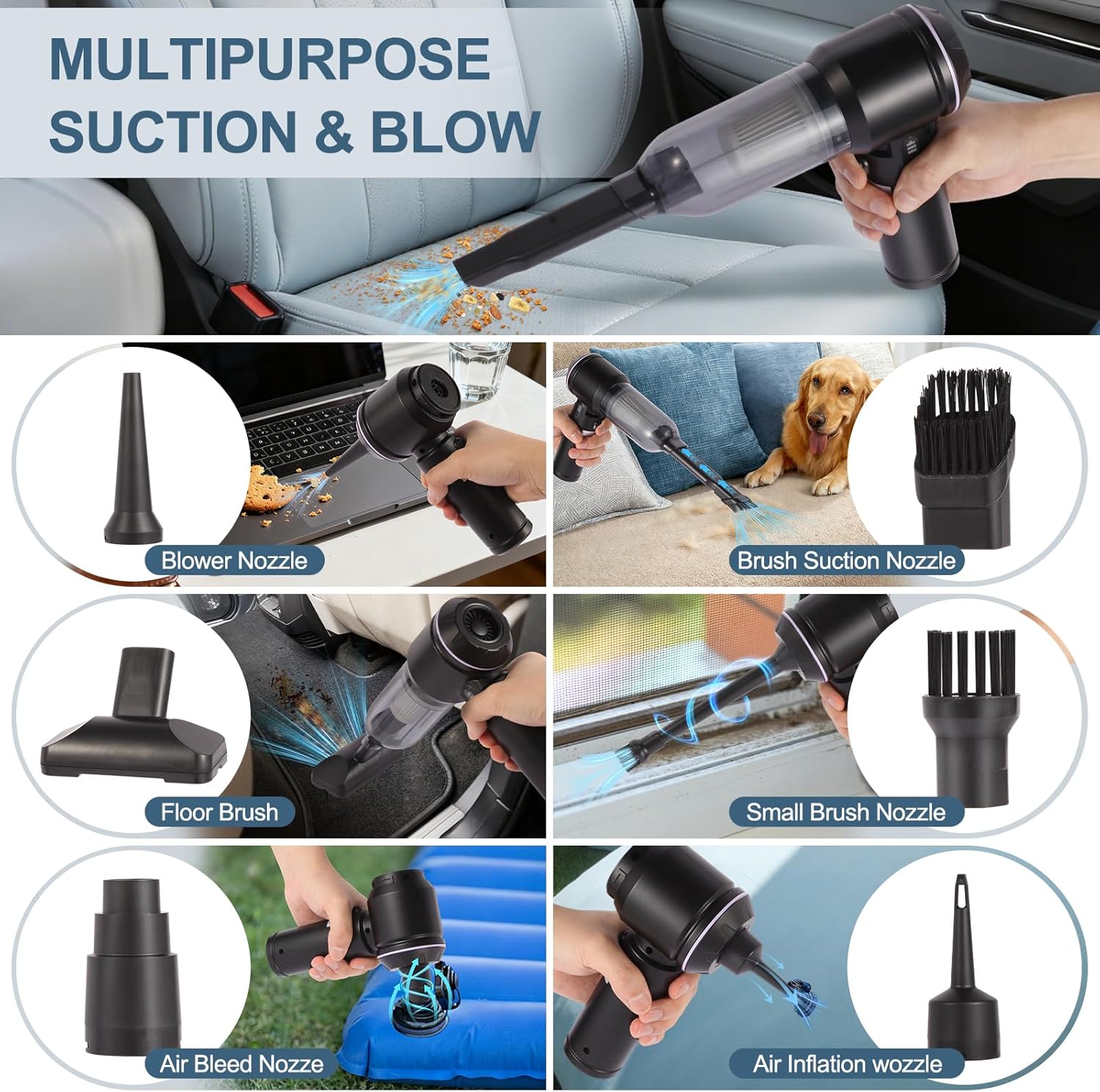 Portable Handheld car Vacuum Cleaner, 16000PA Vacuum Suction, Equipped with Two high-Efficiency Filters, Used for Cleaning car interiors, Sofas, pet Hair, and Small-Scale Garbage Stains