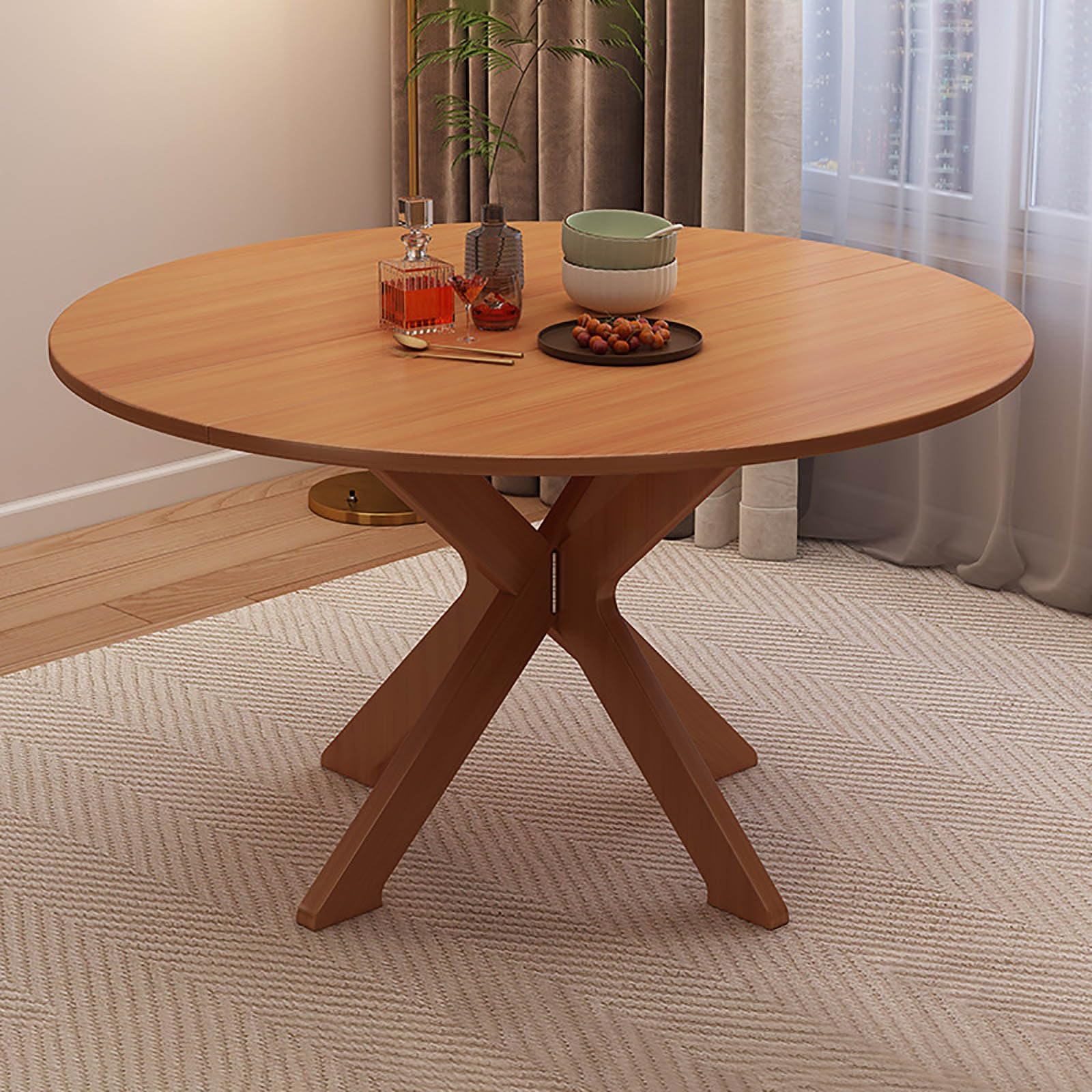 Space Saving 120cm Bamboo Folding Dining Table - Expandable Multipurpose Table for Small Kitchens & Dining Rooms - Double Drop Leaf Design for 6-8 People (Teal Color)