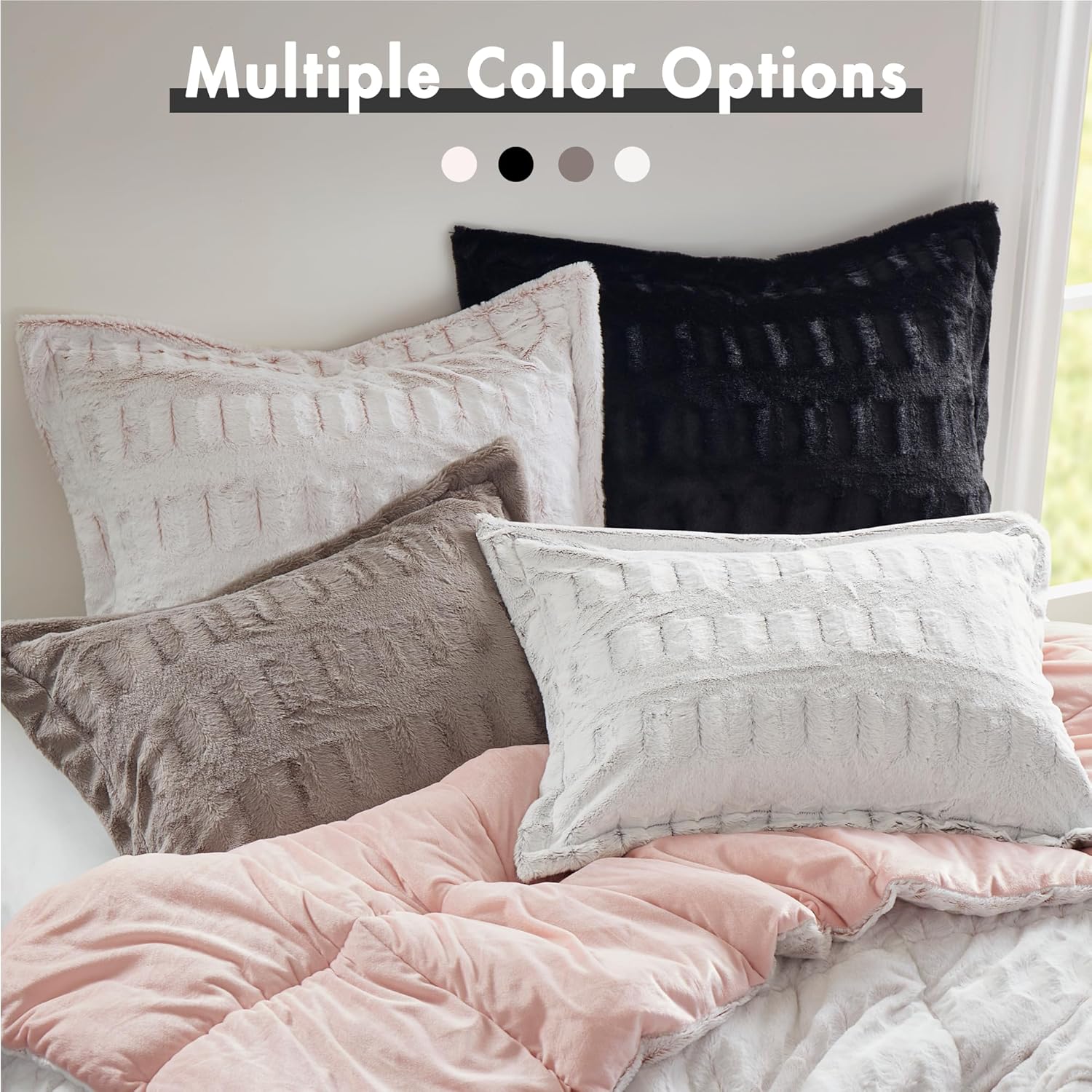 Madison Park Queen Comforter Set Reversible Faux Fur Elegance with Soft & Plush Mink-Like Reverse, Heavyweight 6D Overfilled Warm & Fluffy Comforter for Queen Size Bed, Gia, Full/Queen Black 3 Piece