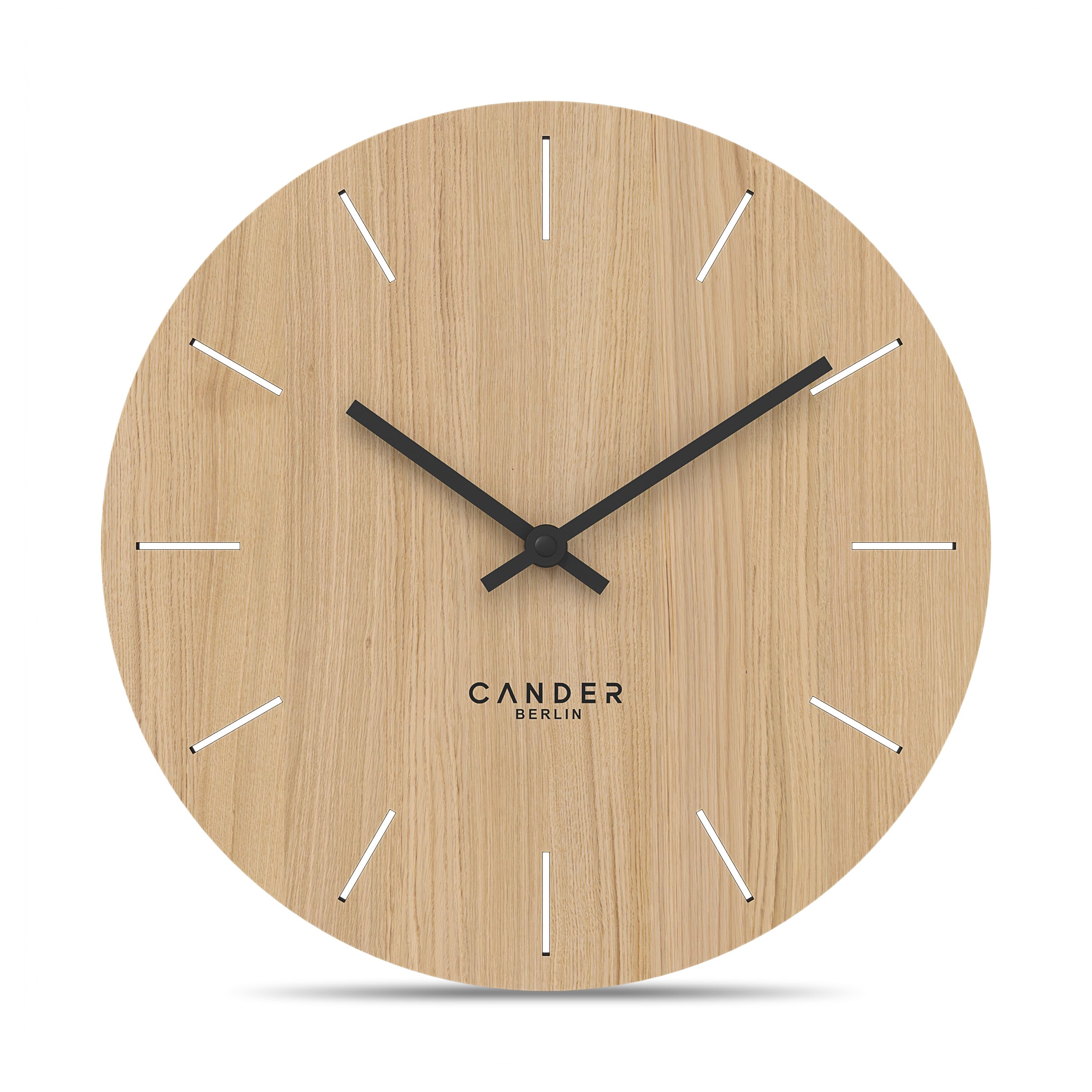 Cander Berlin MNU 2730 E Silent Wood Wall Clock Modern Oak Veneer Vintage Non Ticking for Living Room Analog Silent 28cm