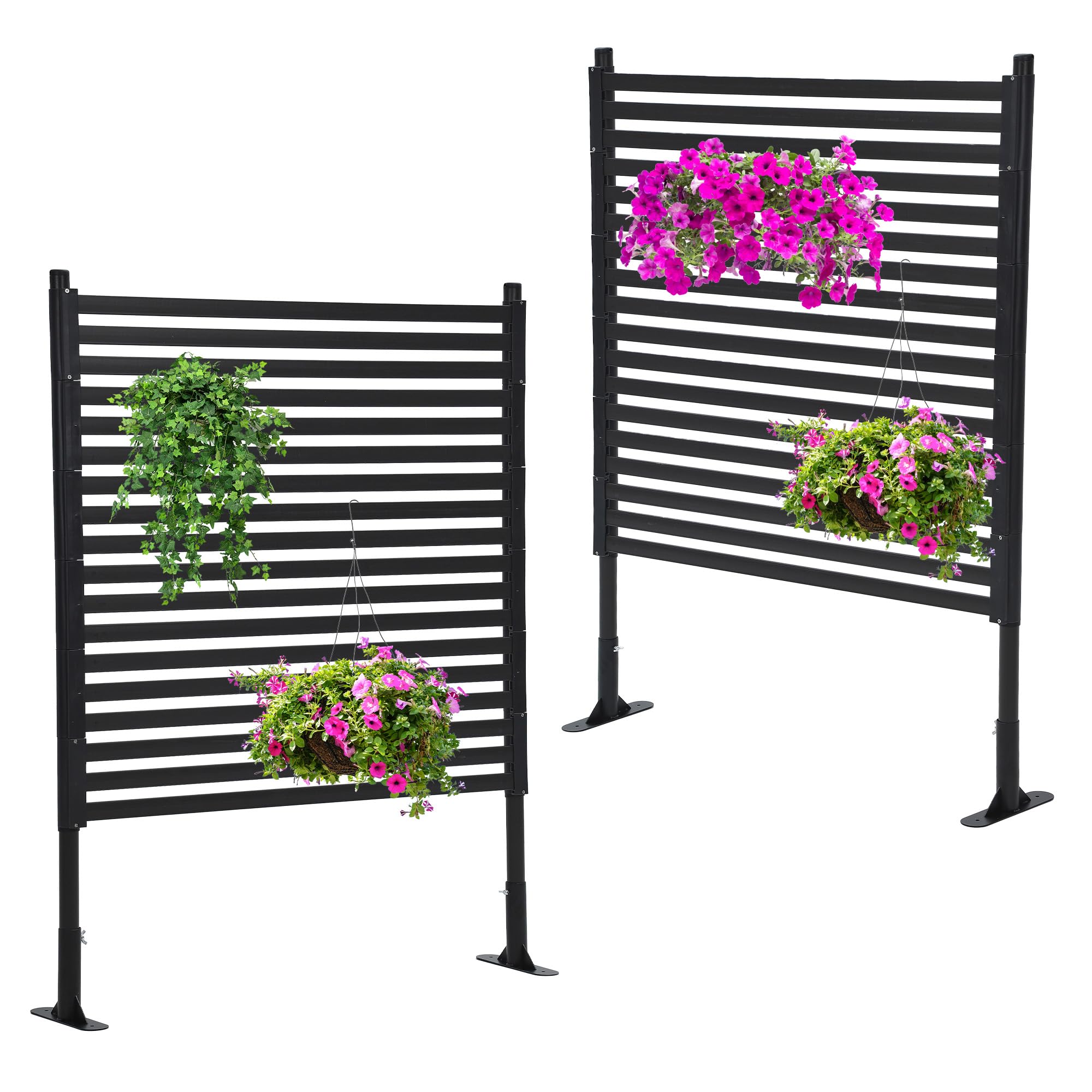 IDEALHOUSE 36"×59" Outdoor Privacy Screen, Freestanding Galvanized Steel & PE Slat Divider, 2-Way Installation Decorative Fence for Trash Can Patio Backyard Garden, Black-image-39