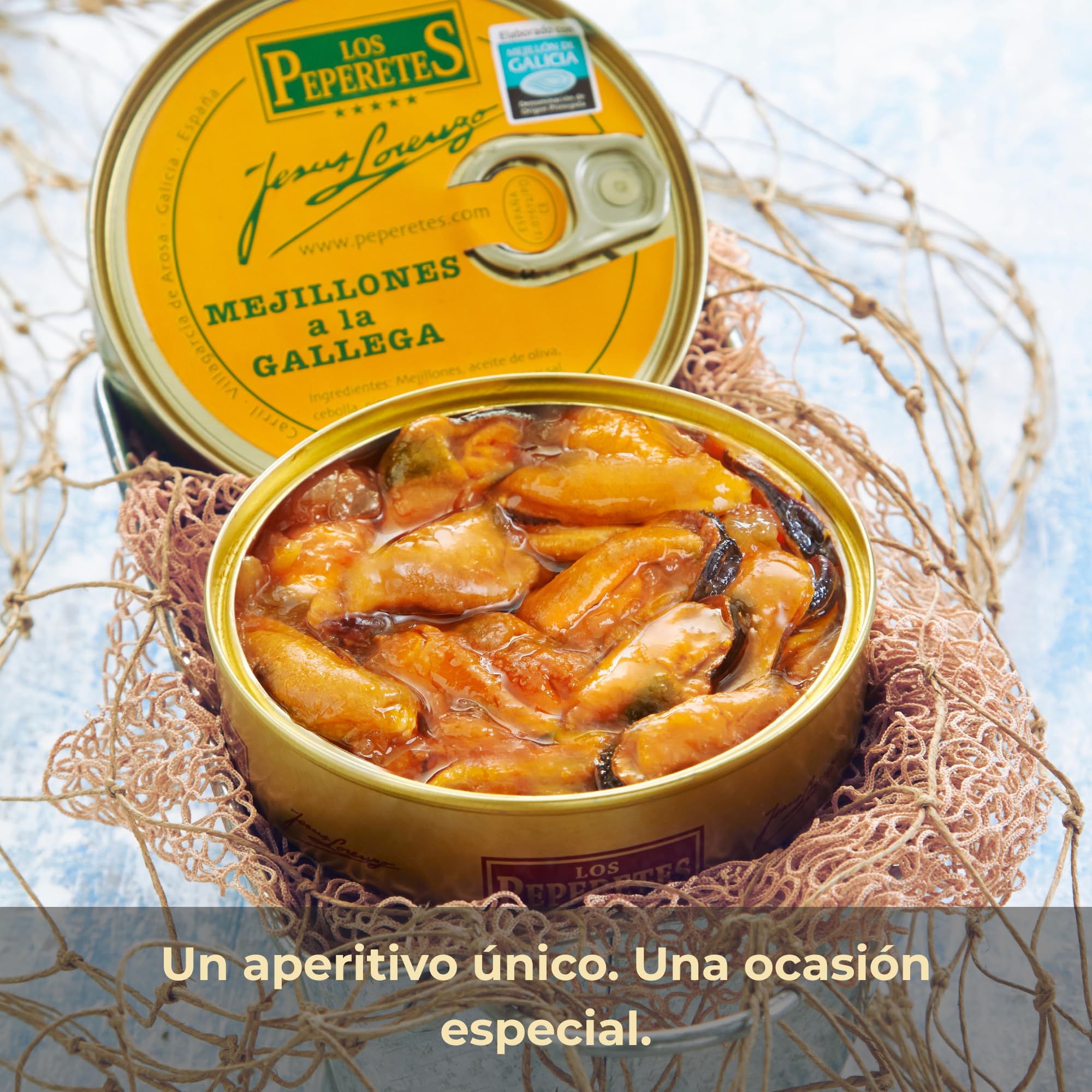 LOS PEPERETES Mejillones Miesmuscheln in Galicischer Sauce 120 g | Galicische Gourmet-Meeresfrüchte-Dose | Handwerkliche Herstellung | Premium-Konserve | Traditioneller Geschmack aus Galicien