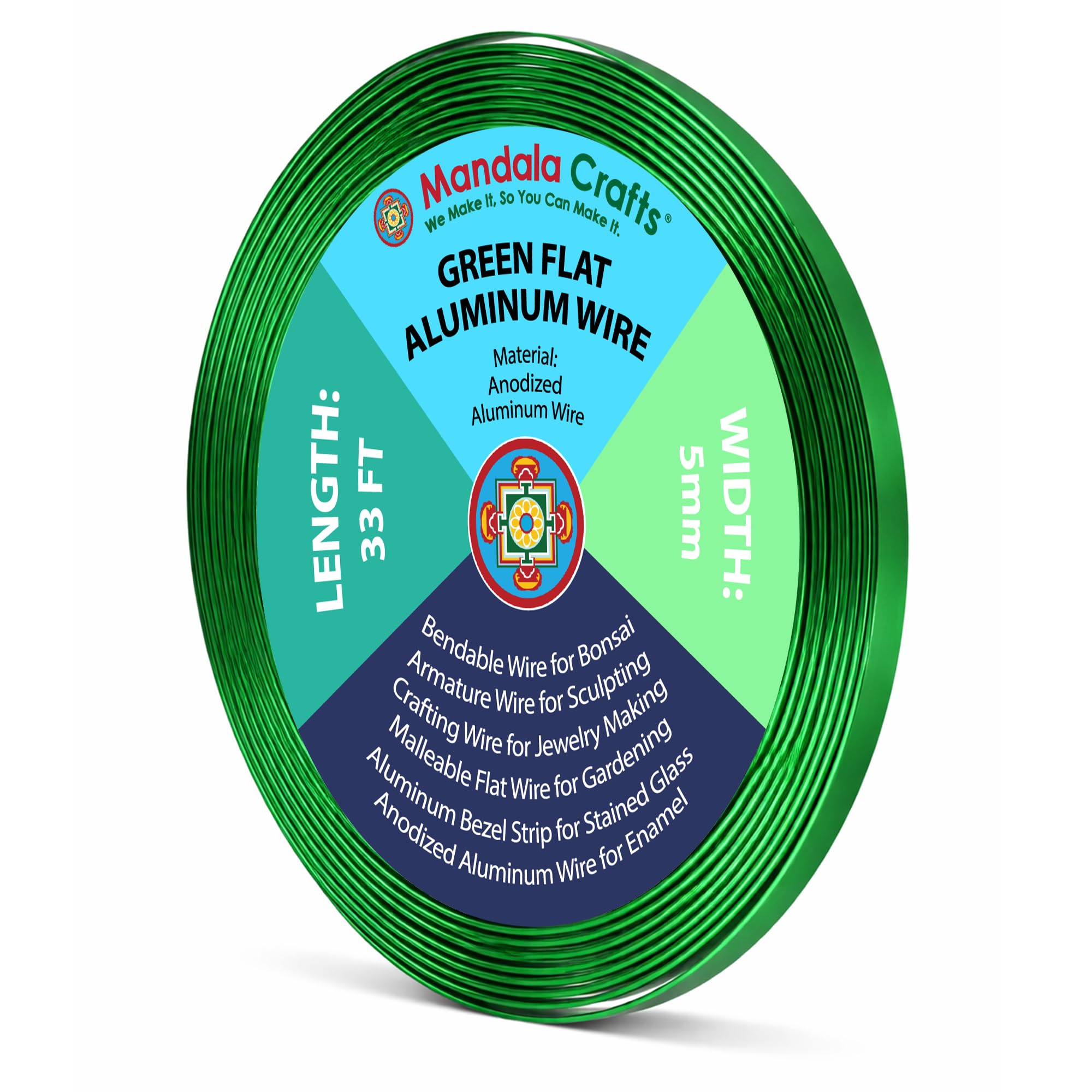 Mandala Crafts 5mm Green Flat Aluminum Crafting Wire for Sculpting
