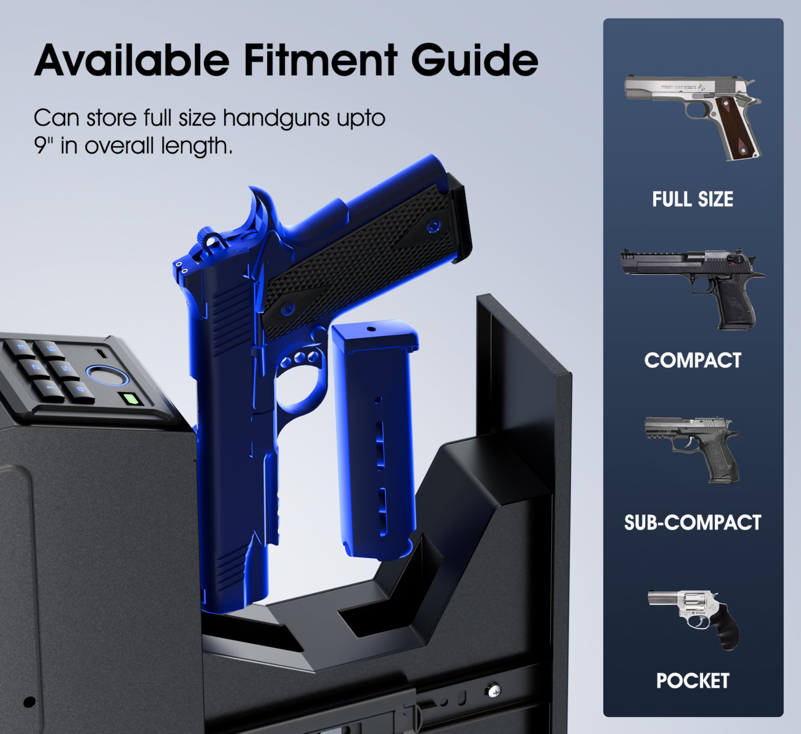 ORARAER Gun safe, Biometric Slider safe for handgun, 4 Ways Unlock with Fingerprint, Key Access,Code, Mounted Nightstand Pistol Safe and Gun Lock Box for Car, Truck,Wall,Valentines Day Gifts for Him