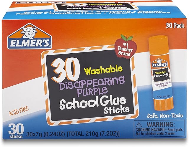 Elmer's Disappearing Purple School Glue Sticks, Washable, 7 Grams, 30 Count