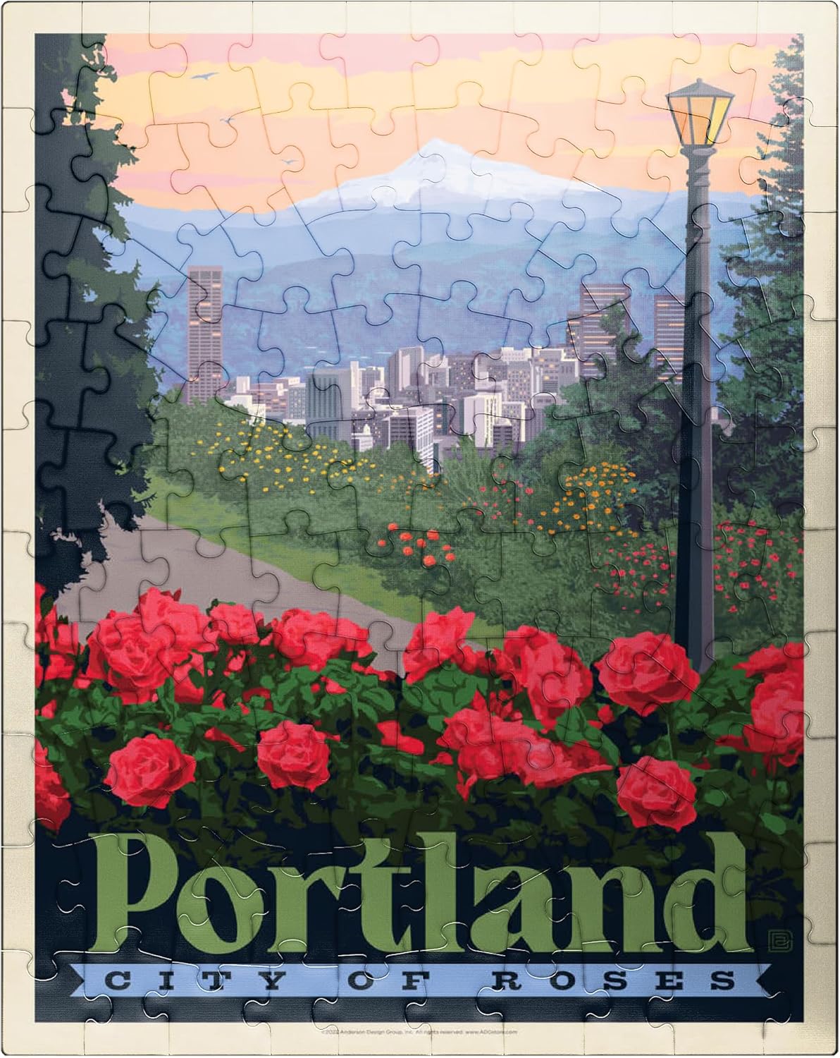 MyPuzzle Portland, Oregon: City of Roses, Vintage Poster - Premium 100 Piece Jigsaw Puzzle for Adults