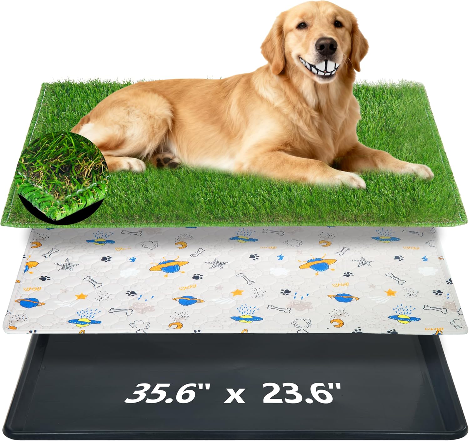 Reusable Dog Loo System with Artificial Grass Turf&Pee Pads&Tray, for Puppy Potty Training is Portable&Easy to Clean,35x23in Large Dog Litter Box Toilet for Indoor/Outdoor use