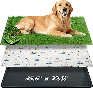 Reusable Dog Loo System with Artificial Grass Turf&Pee Pads&Tray, for Puppy Potty Training is Portable&Easy to Clean,35x23in Large Dog Litter Box Toilet for Indoor/Outdoor use