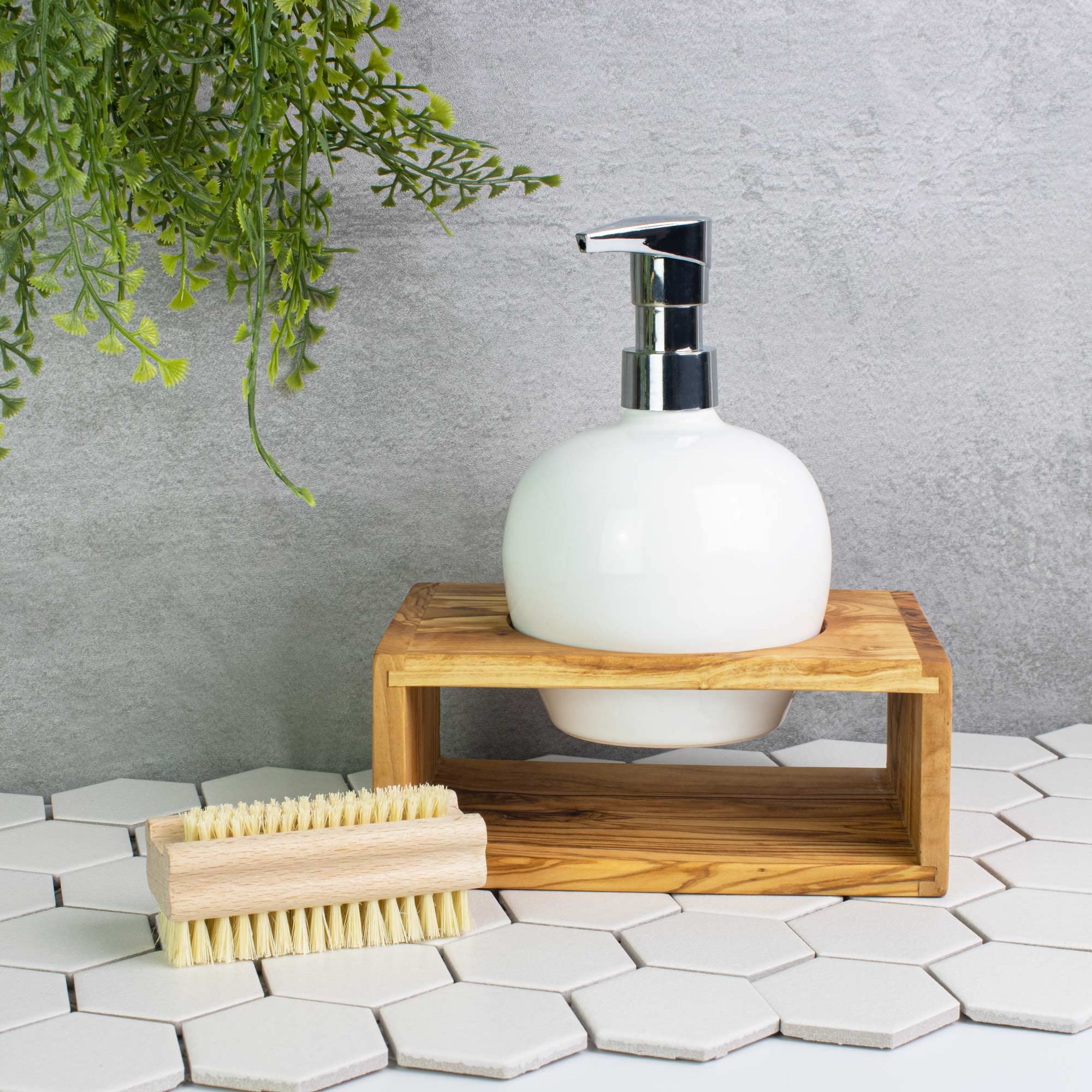 NATUREHOME Dispensador de jabón de diseño hecho de madera de olivo (compatible con nuestros dispensadores de cerámica).