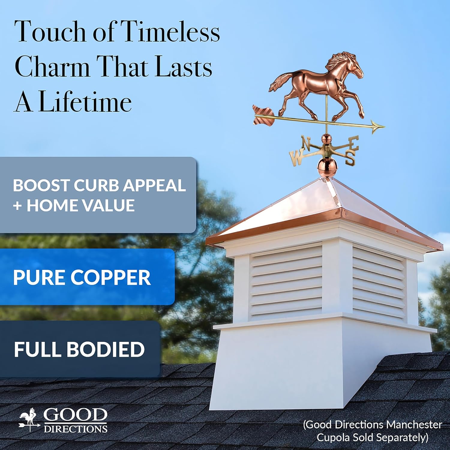 Good Directions Smithsonian Running Horse Weathervane, Pure Copper
