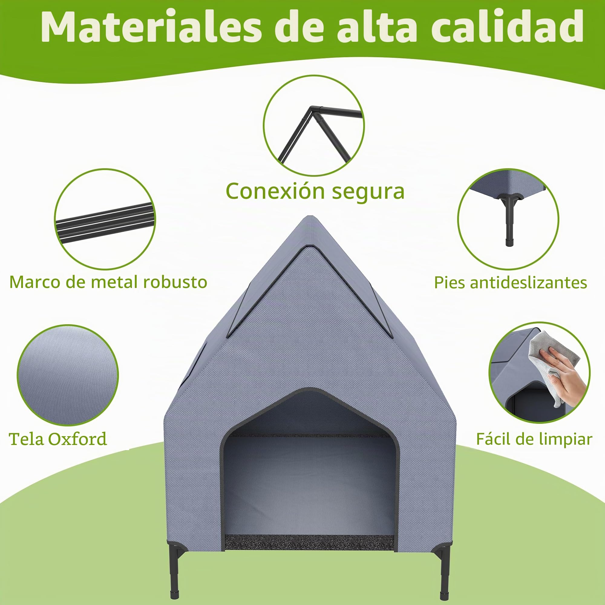 UISEBRT Cama para perros 2 en 1 cubierta y elevada con tapa extraíble, tienda de campaña para perros de exterior para perros pequeños y medianos de hasta 40 kg, ideal para jardín, 91 x 65,5 x 86,5 cm