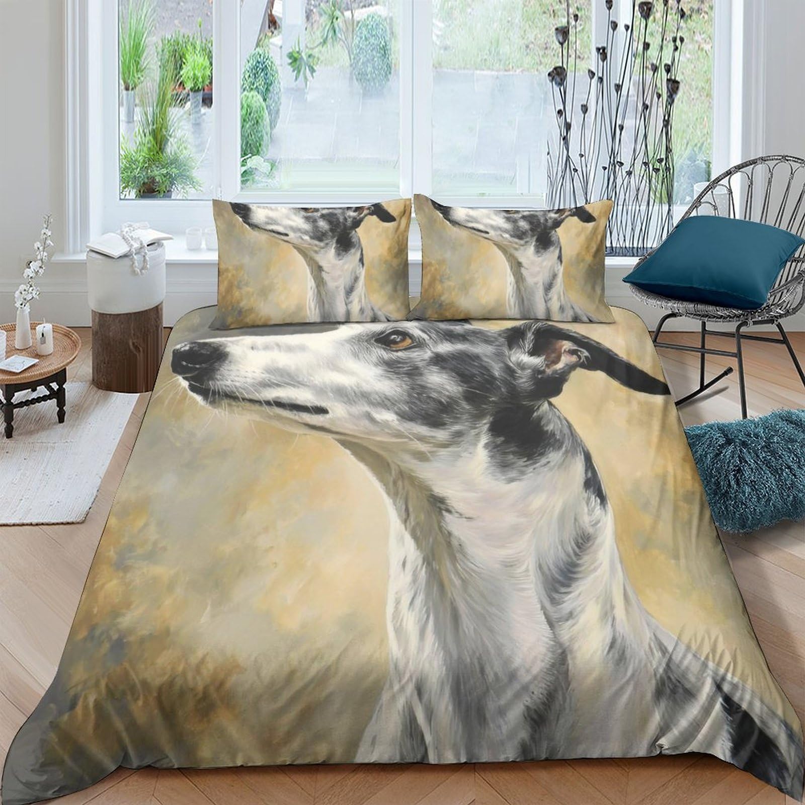 Ctjqhvkz Style-7 3D Printed Greyhound Art Fitted Sheet Microfiber Soft Decorative Dog Bed Cover For Bedroom Guest Room Dorm Mattress Protection Single（135X200cm）