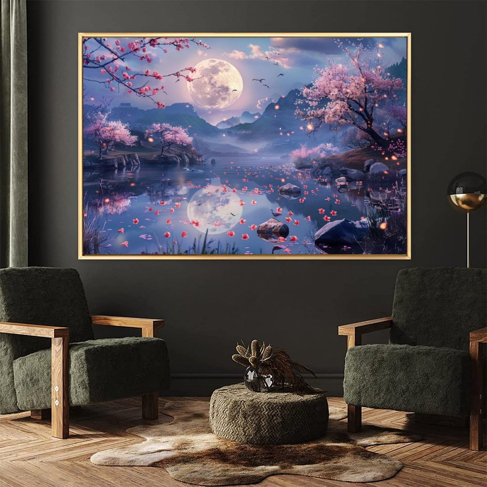 Amazon.co.jp: 絵画 満月の夜に花が咲くインテリア 絵画 美しい自然の
