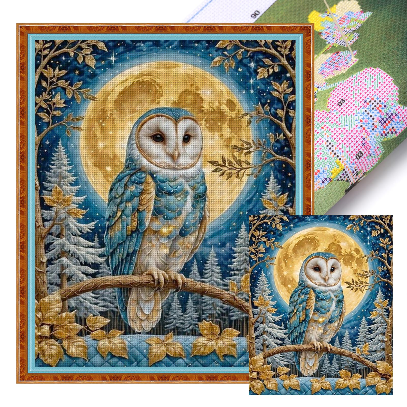 Poetrydraw Owl Full 11Ct 3 Strands Diy Stamped Cross Stitch Kits 40X50cm Embroidery Needlepoint Starter Kits For Beginners Adults Home Wall Decor (Owl)