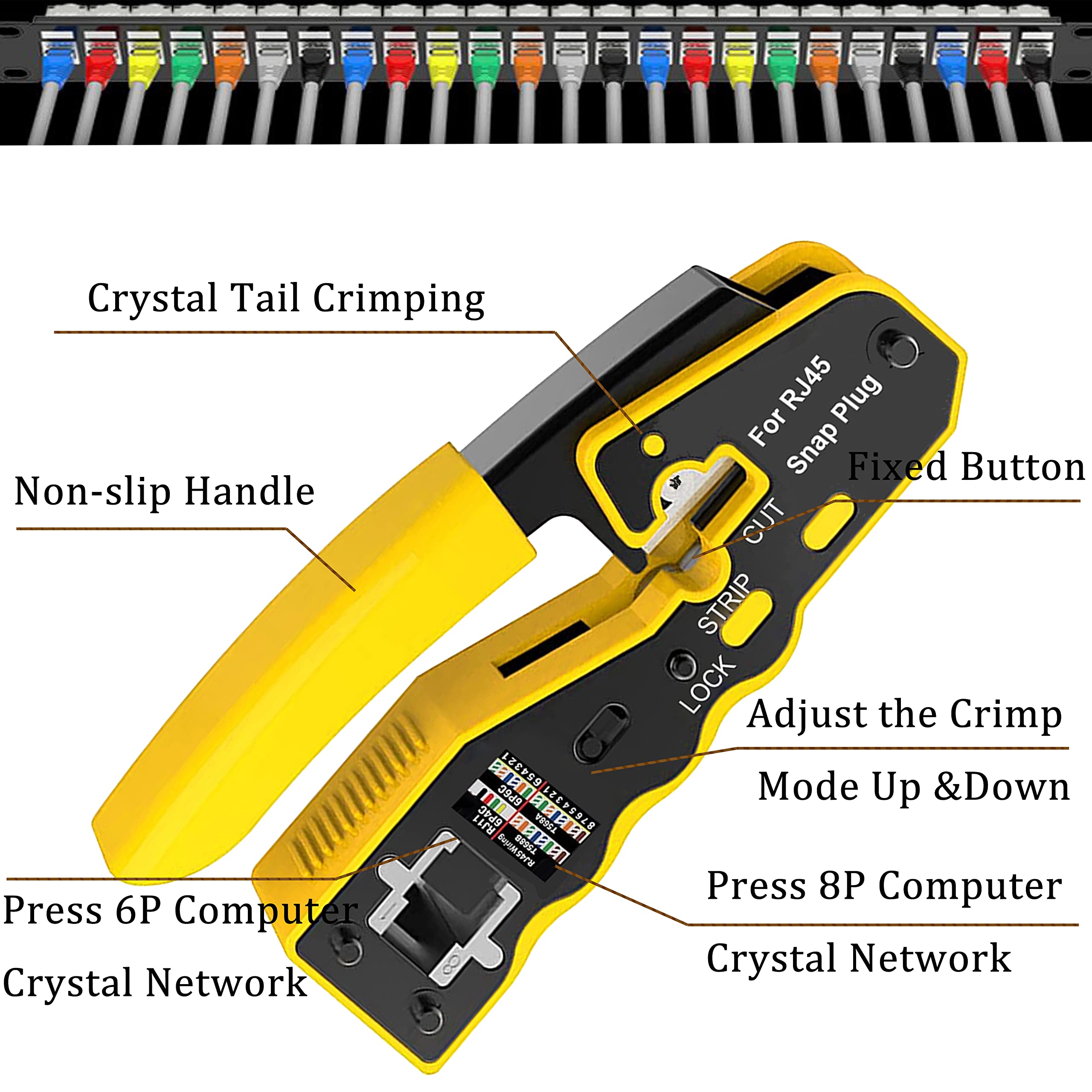 TAIWAIN Network Cable Crimper Tool Kit - RJ45/RJ11 Crimping Tool With Tester, Stripper & Connectors