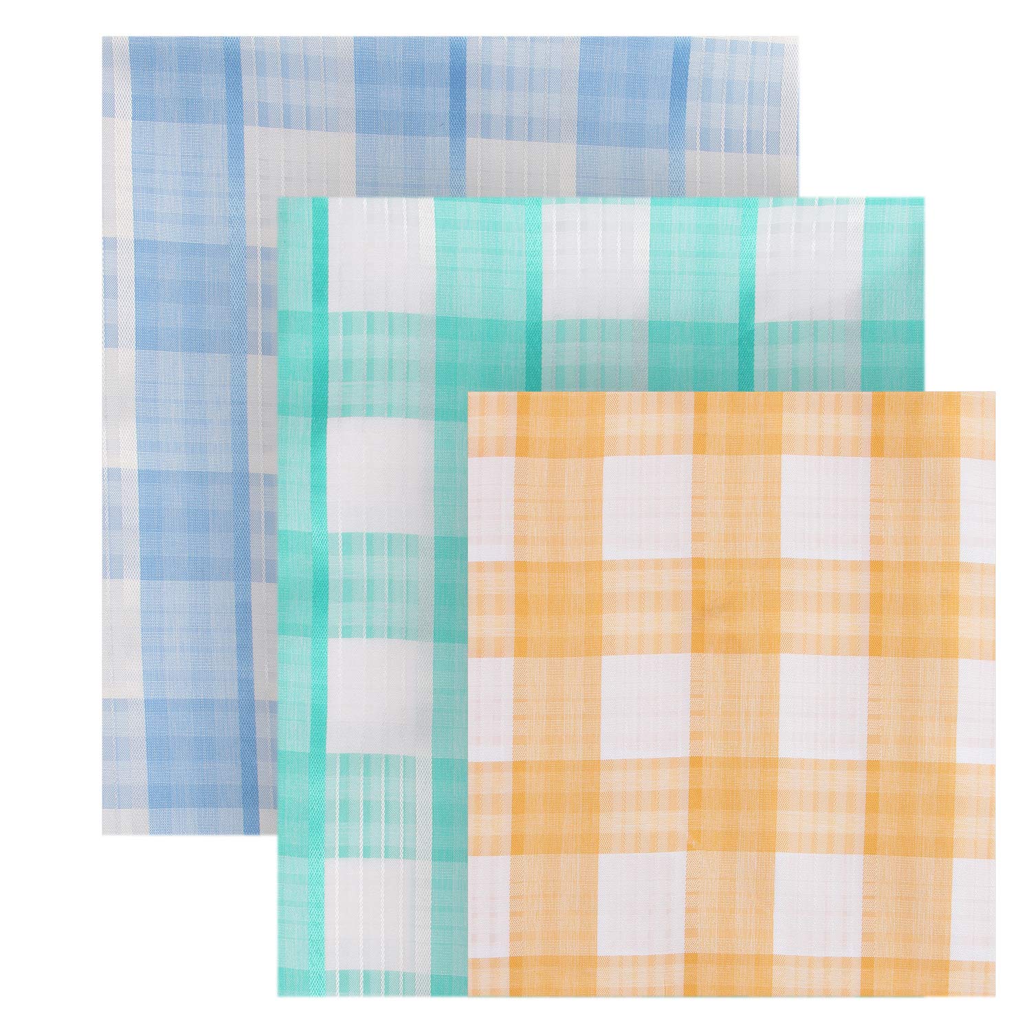 PolyBlend Unstitched Fabric Set of 3 Checks Shirt Pieces (2.50metre each- 35 Panna) in Green/Blue/Orange [MSP207a]-image-48