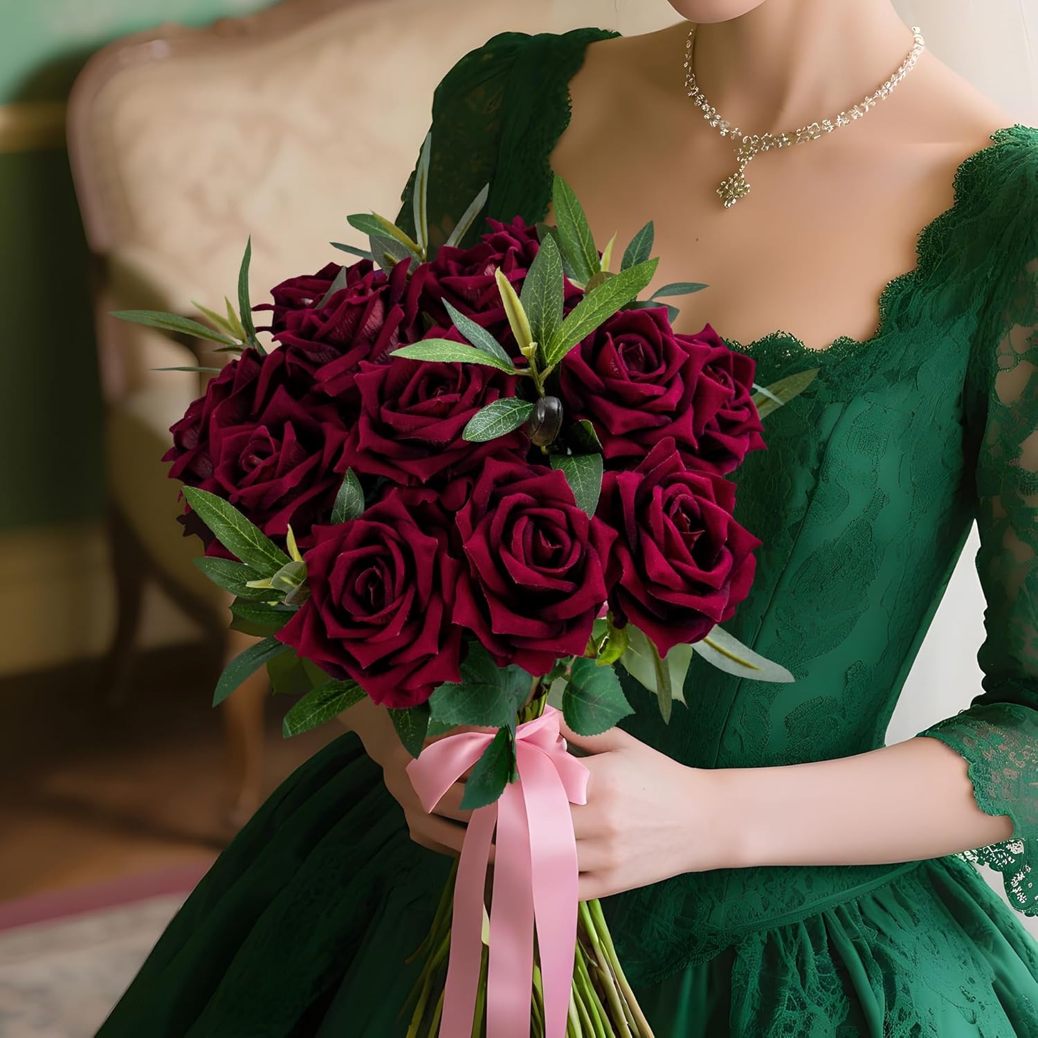 Ttranewsoo Fake Roses Faux Flowers Silk Roses Artificial Roses with Stems 16.5In Realistic Artificial Flowers Suitable for Indoor Home Decoration Diy Bouquet Wedding Decor Party Decor 12PCS(Black red)