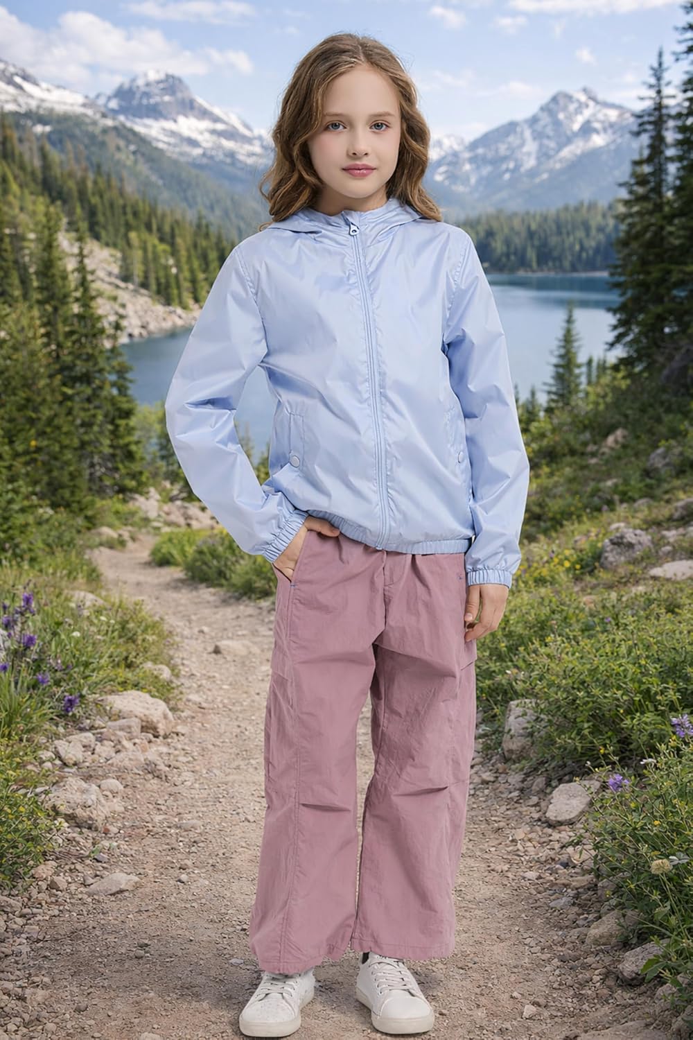 Orolay Girls Lightweight Rain Jacket Boys Hooded Raincoat Toddler Lined Outdoor Windbreaker for Kids