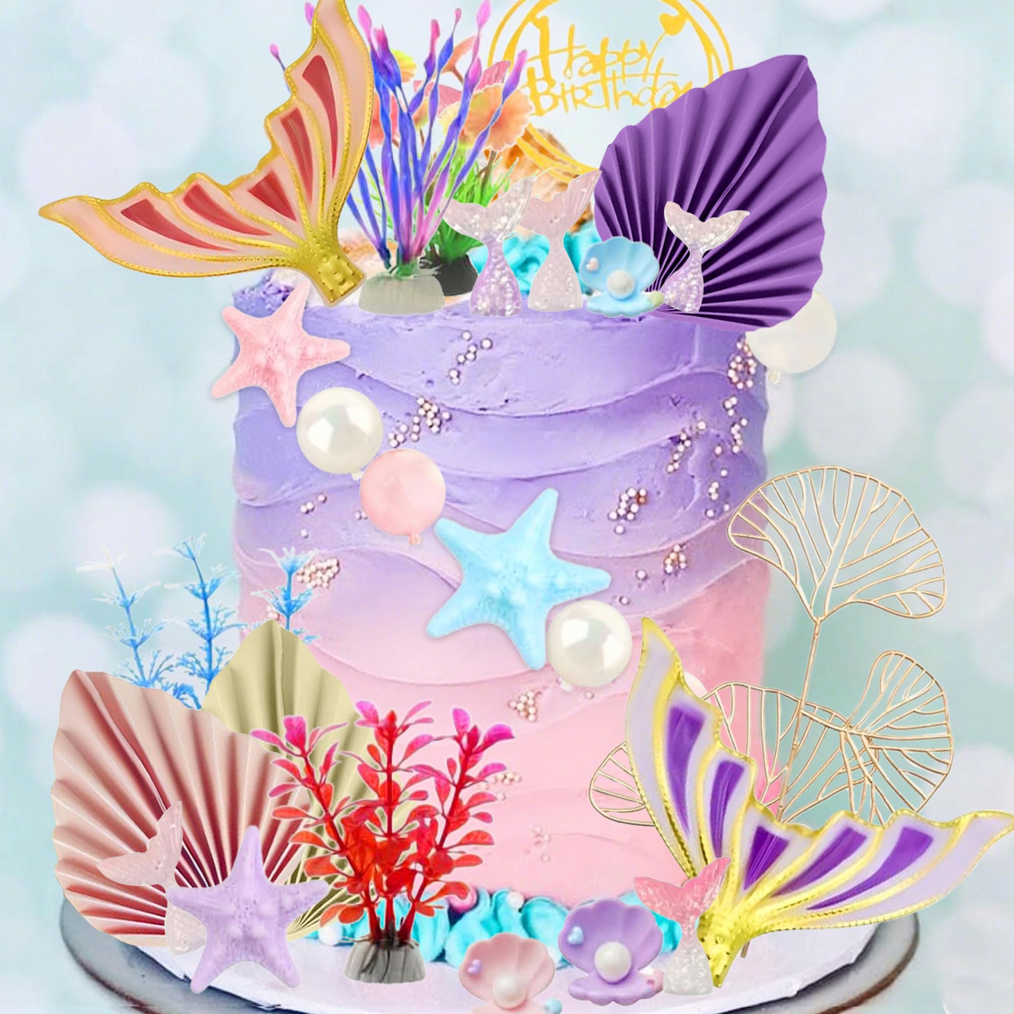 32PCS Mermaid Tail Cake Topper Under the Sea Cake Decoration Seashell Cupcake Topper Mermaid Tail Cupcake Topper Mermaid Party Supplies - Image 3