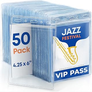 BlueCosto - Vertical Passport & Card Holder - 4x6 Inch, 50 Pack - Zipperless Clear ID Badge Protector for Travel, Work & Events - Heavy-Duty Name Badge Sleeves for Credentials & Vaccination Cards