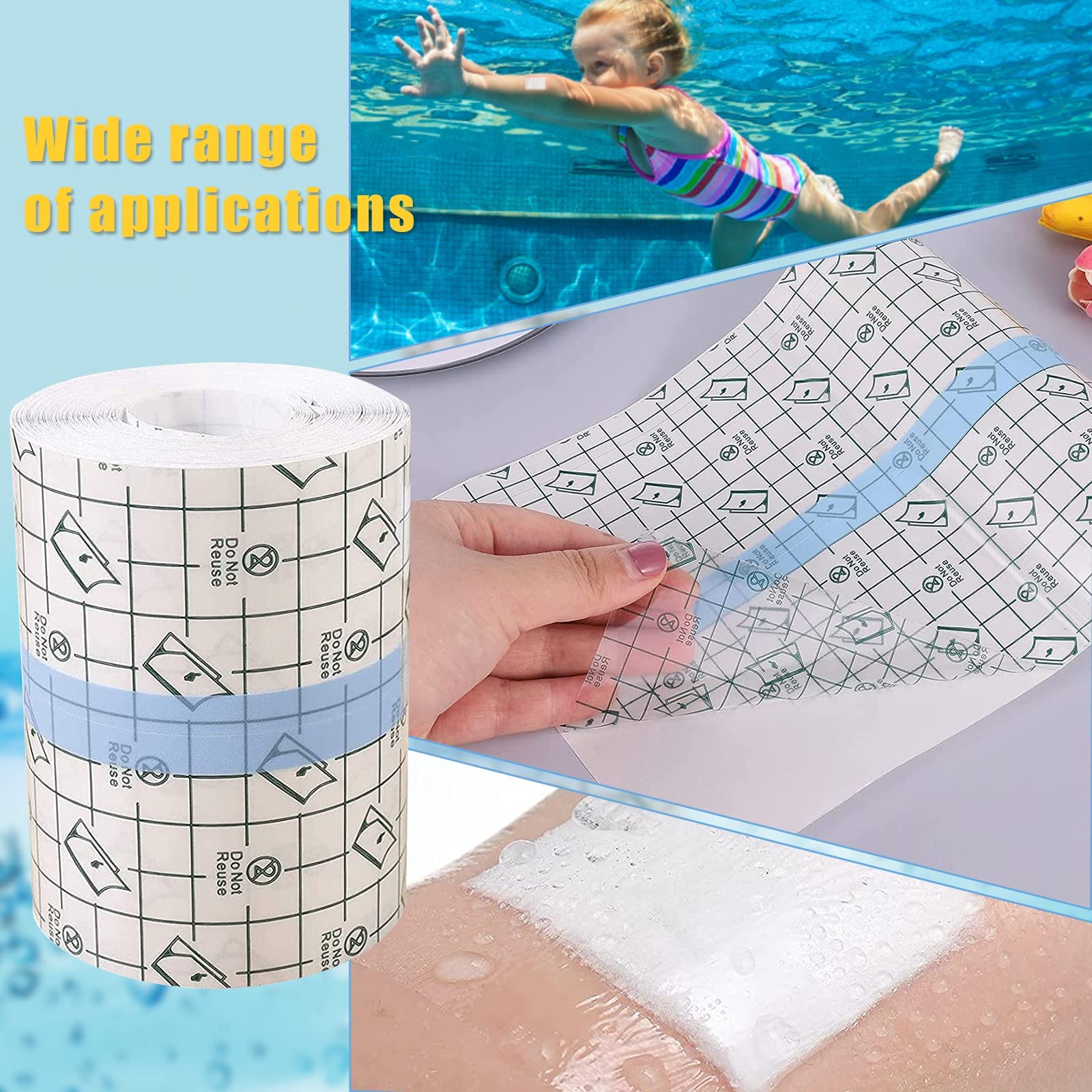 Qunkun Benda Trasparente Impermeabile, 15cm*10m Adesivi per riparazioni tatuaggi, Trasparente Ferita Adesivo Fixer, Bendaggio Antiallergico, Cerotti Elastici di Fissaggio (15CM)