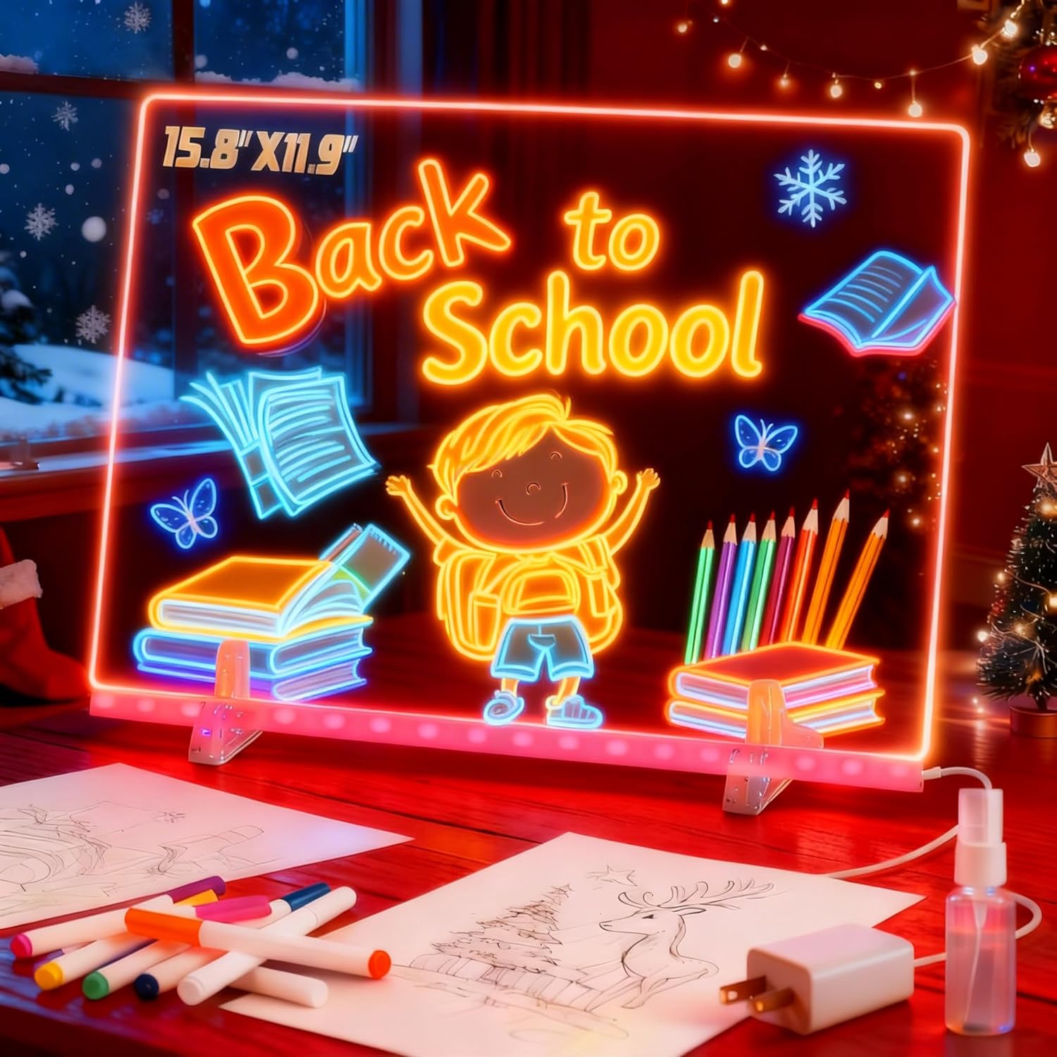 LED Drawing Board for Kids - 20 Inch Erasable Acrylic Electronic White Boards, with 7 Fluorescent Markers,Stand, 7 RGB Colors & 4 Modes - Creative Fun & Christmas Gift for Grandkids