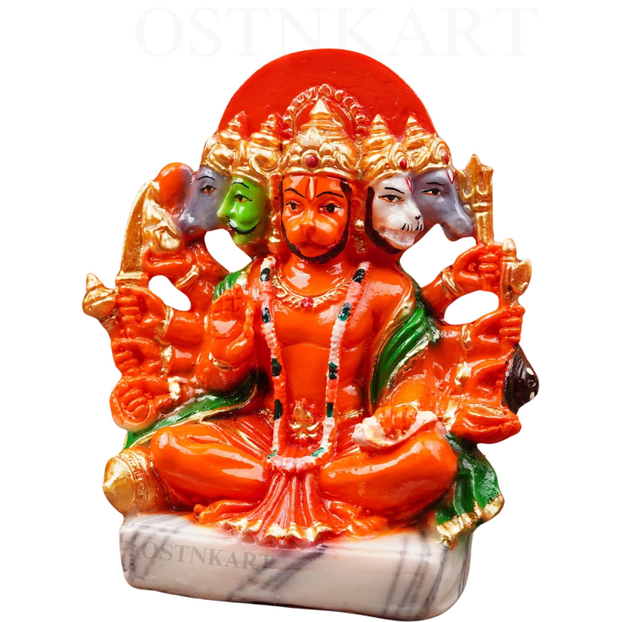 Resin Hanuman Ji Murti Panchmukhi Hanuman For Door Entrance Temple Home & Office Decor Living Room Decoration Gift For New House Warming Ceramony Balaji Idol Evil Eye 6.3 cm Orange