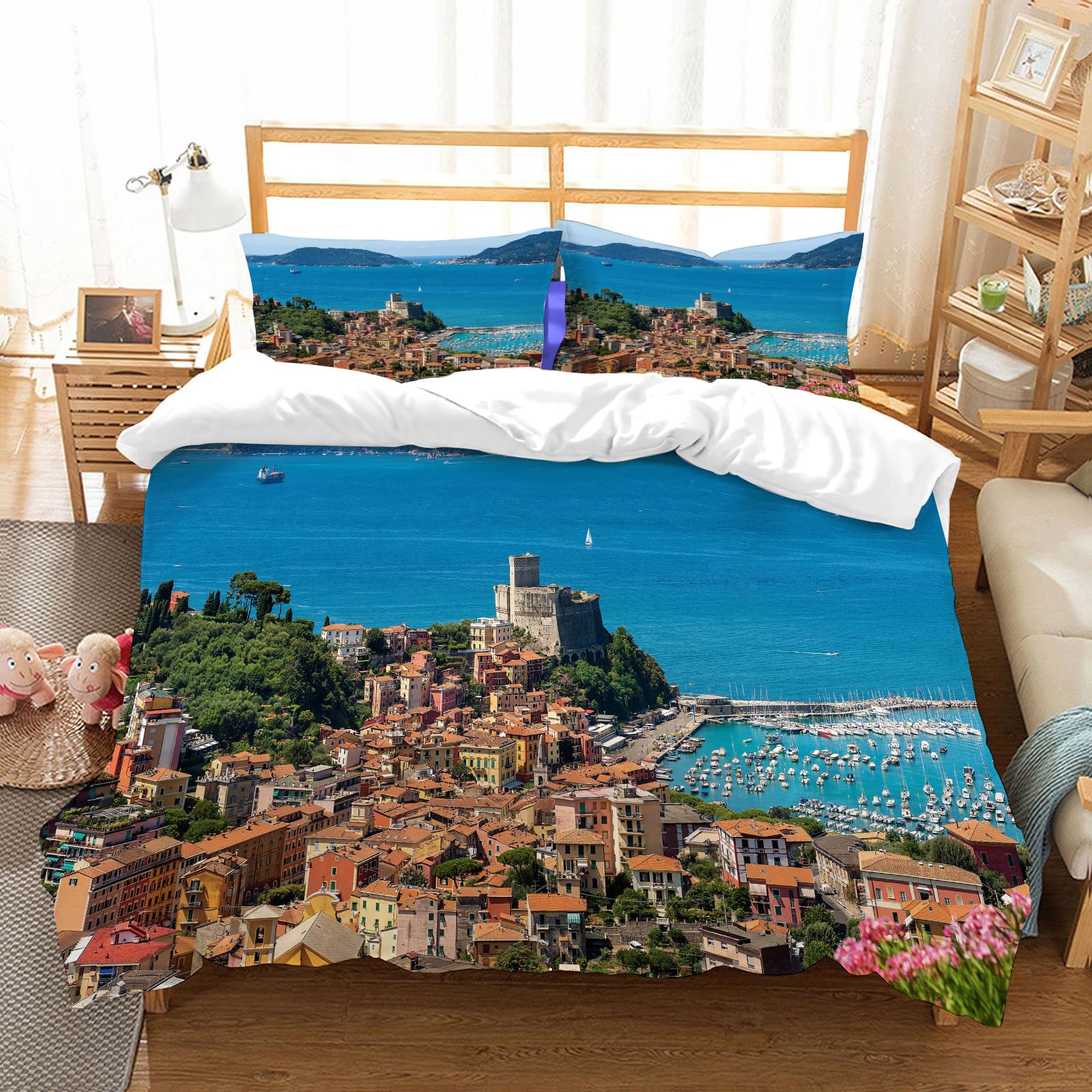 Linge de lit 178x208cm doux et infroissable motif paysage Italie