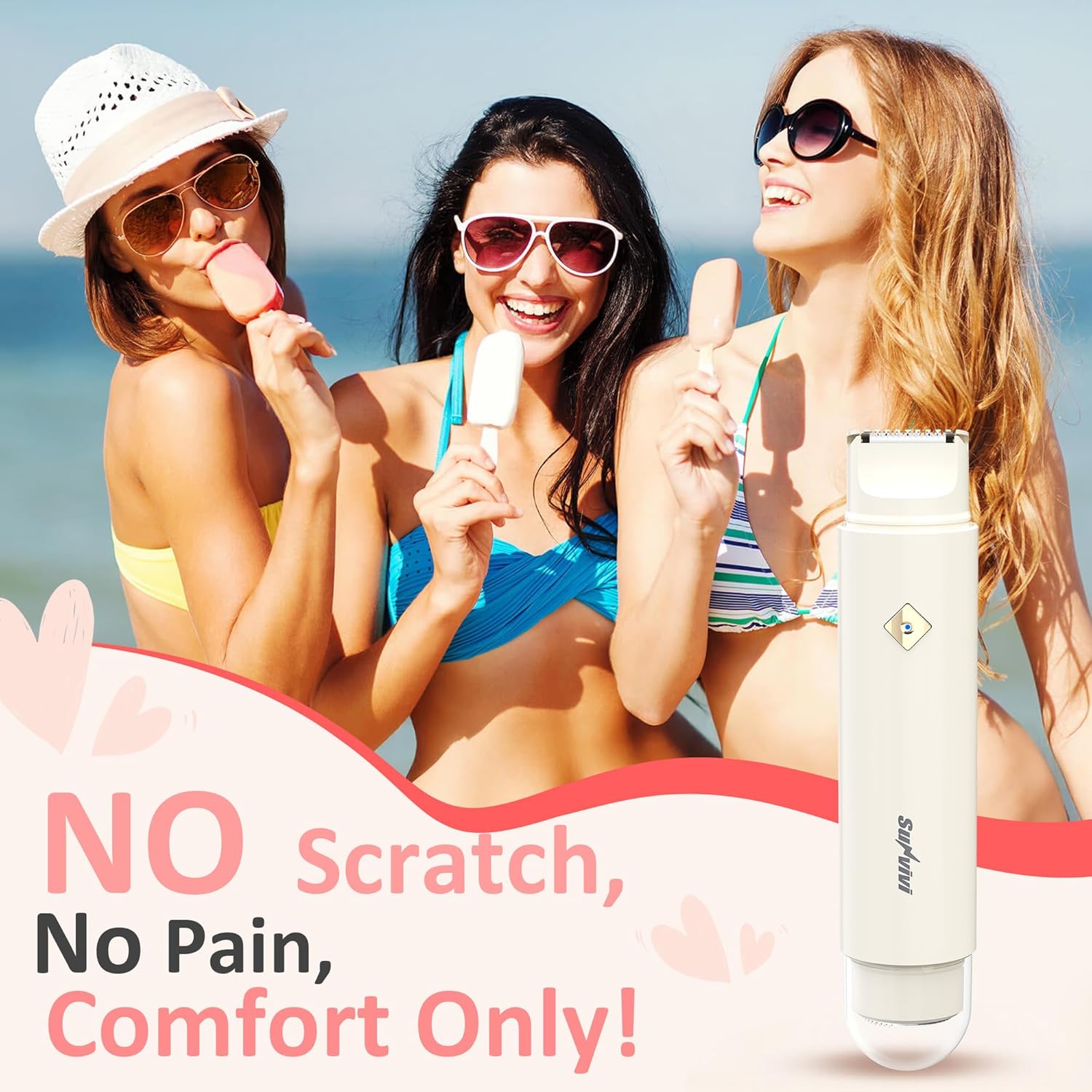 SUNVIVI Bikini Trimmer for Women: IPX6 Waterproof Dual Head Pubic Razor, Painless Face Shaver Body Trimmer, Portable Hair Removal Kit for Bikini Underarm Leg Arm Body Face, White - Image 7