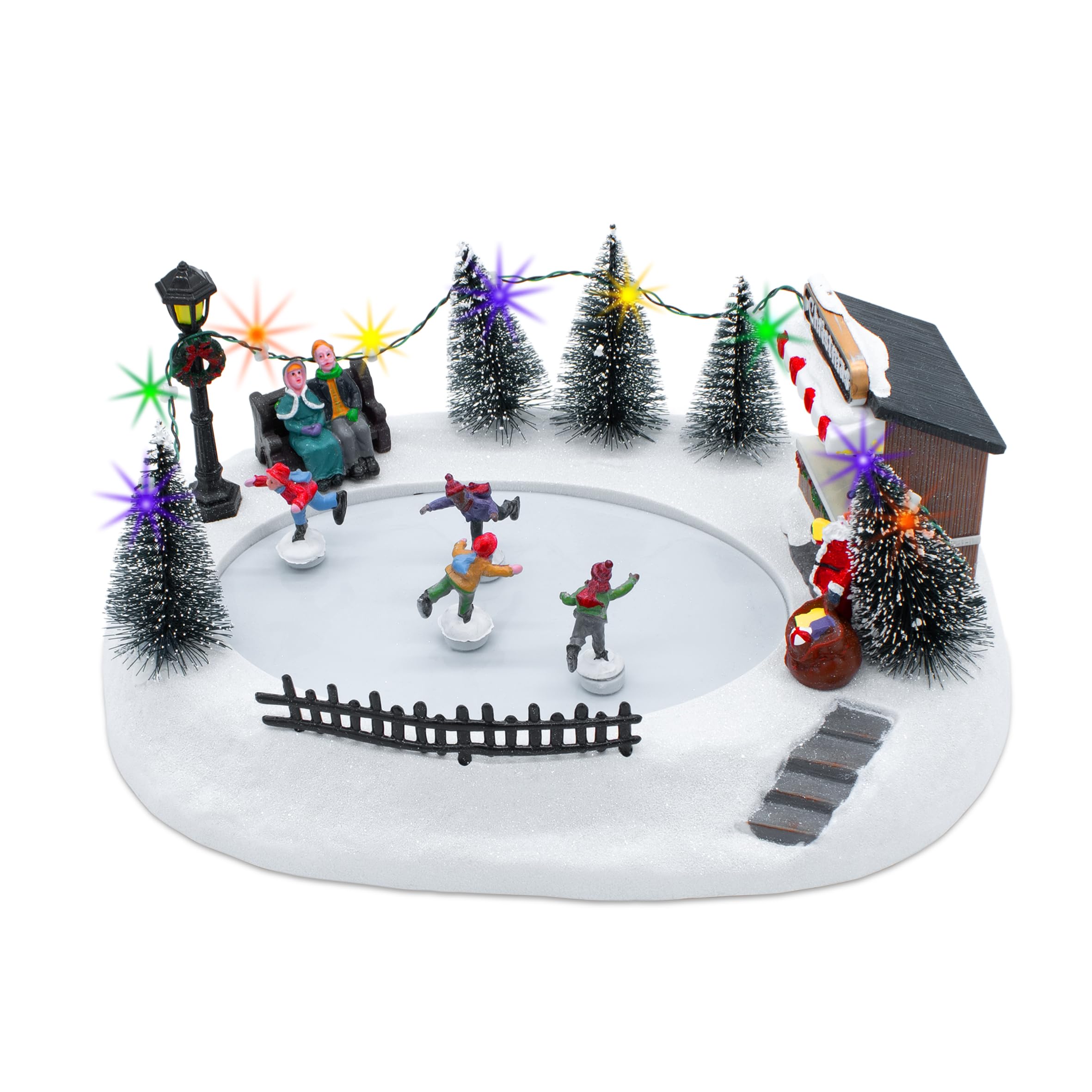 Figura decorativa de Navidad con luces LED, 29 x 21 cm, multicolor iluminado con música, para Navidad, invierno, pueblo