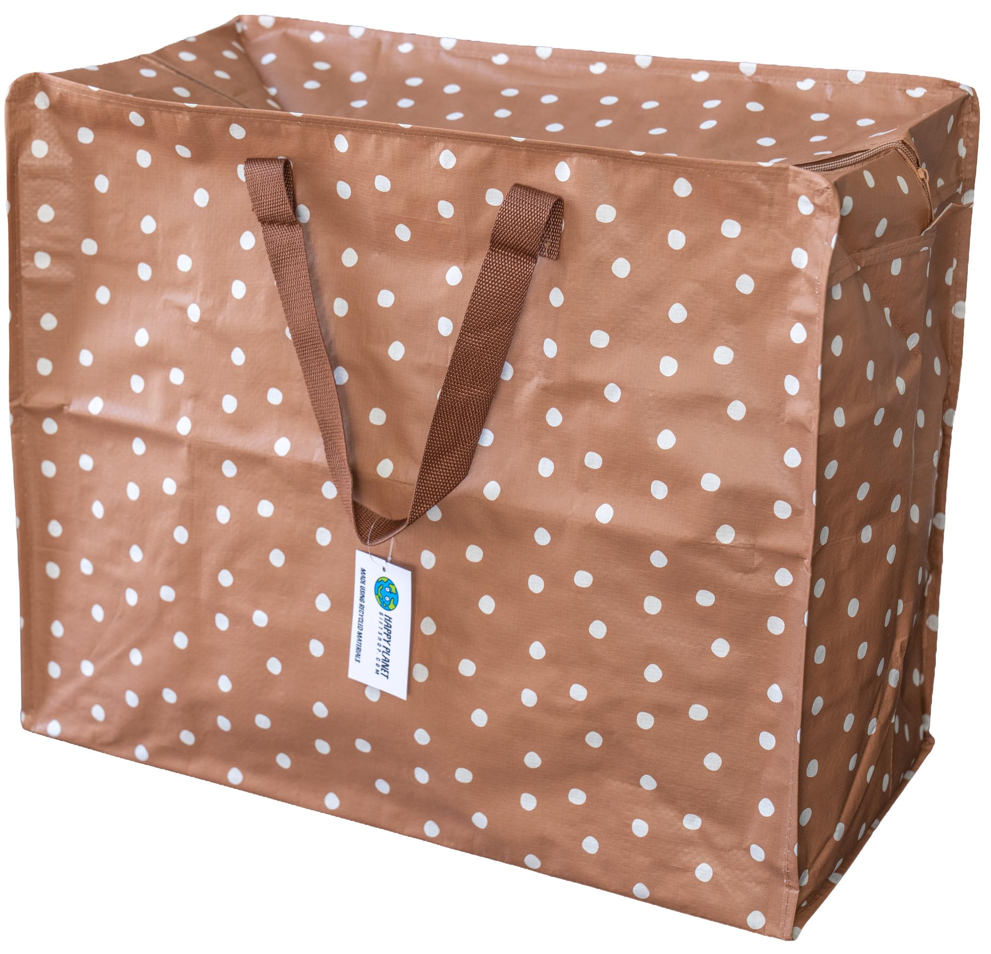 Happy Planet Giftshop Large Jumbo Storage Bag with Zip 58 x 47 x 30cm 80l (Hazelnut Brown Polka Dot Design) (Pack of 5)