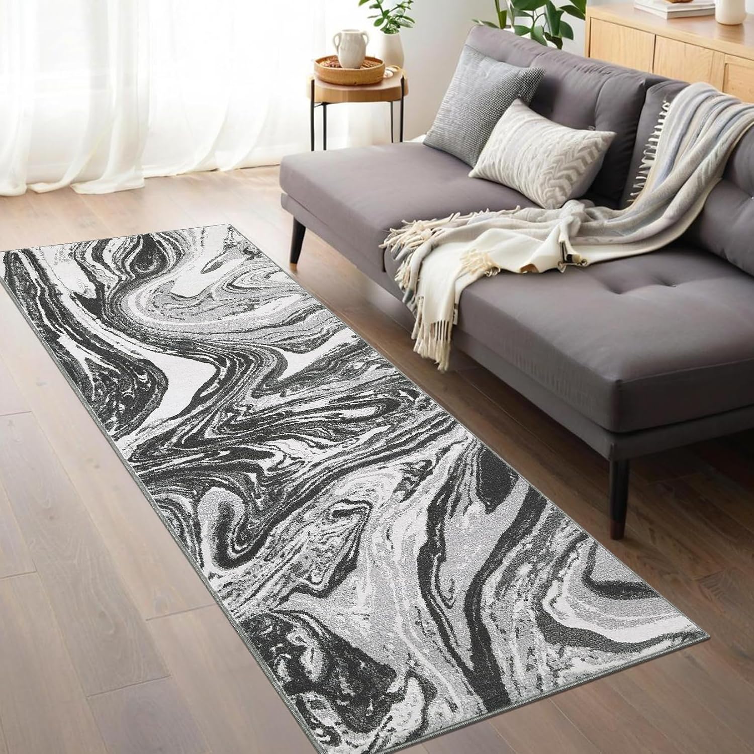 COZYLOOM Rug Runners for Hallways Non Slip 2x6 Kitchen Modern Abstract Washable Gray Carpet, Soft Non-Slip Non-Shedding Accent Rug, Stain-Resistant Foldable Floor Mat for Entryway, Bedroom, Bathroom