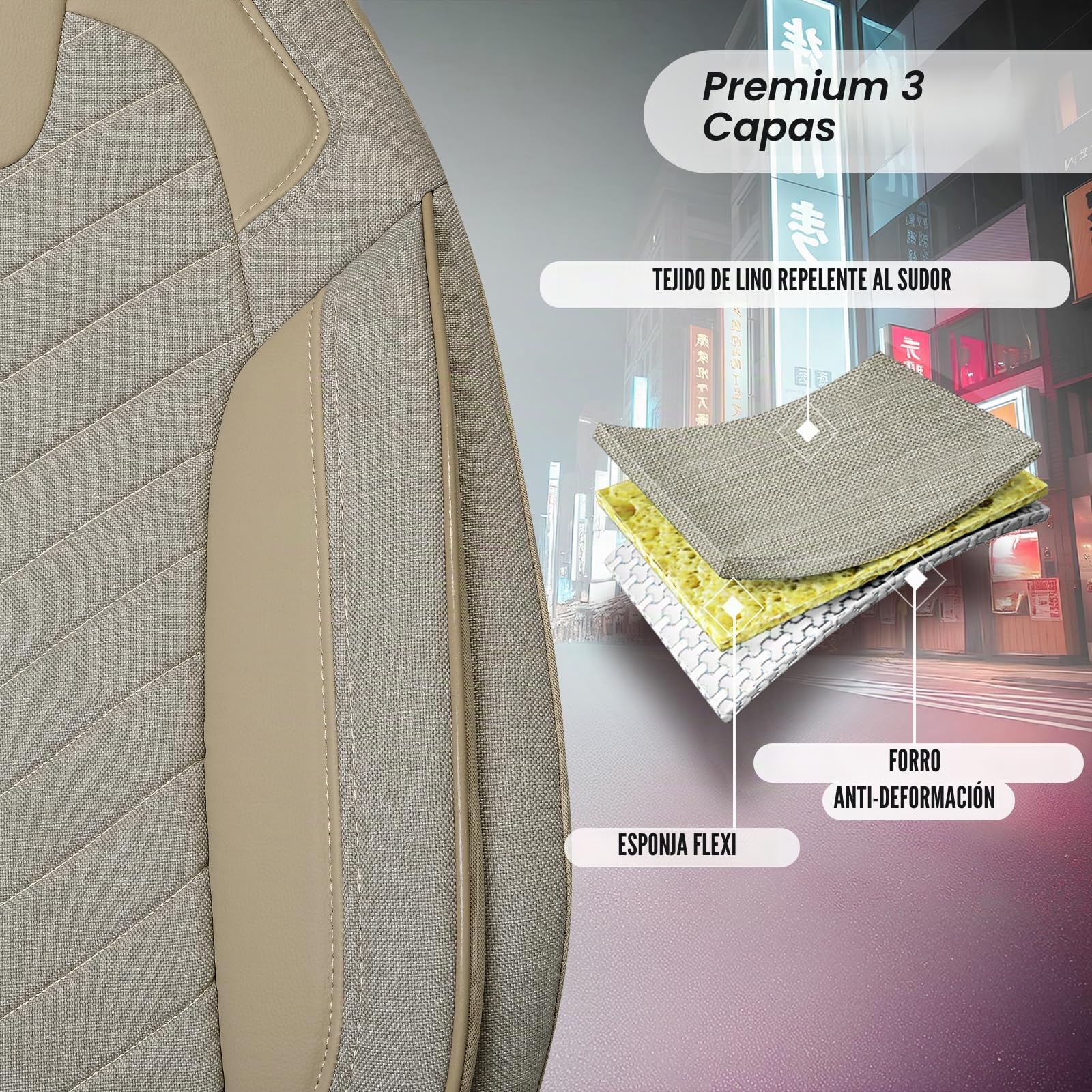 Fundas de Asiento Camper en Lino, compatibles Fiat Ducato, Citroën Jumper, Peugeot Boxer, Asientos Delanteros Conductor & acompañante, Camper & Caravana, Beige